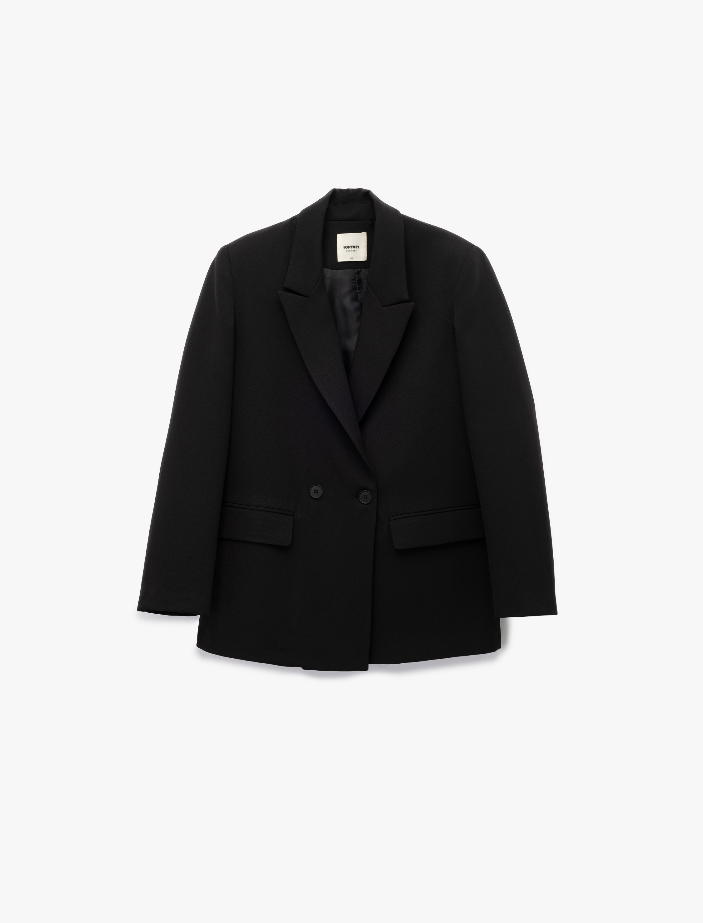   Uzun Kollu Kapaklı Cep Detaylı Oversize Kruvaze Blazer Ceket