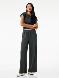 Bürümcük Kumaş Rahat Kalıp Beli Bağcıklı Düz Bol Paça Pantolon