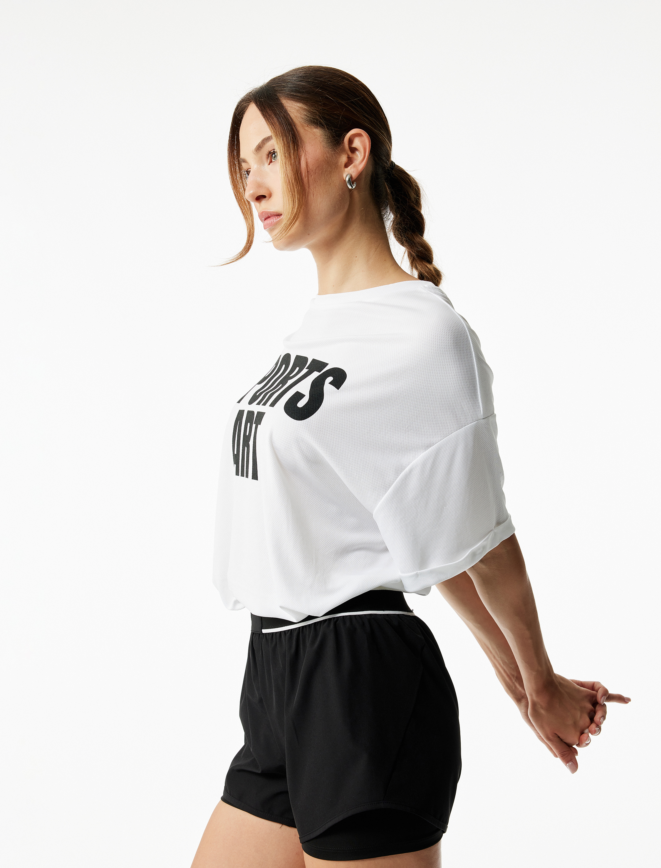   Kısa Kollu Bisiklet Yaka Oversize Spor Tişört