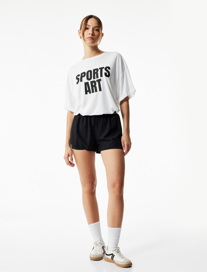  Kısa Kollu Bisiklet Yaka Oversize Spor Tişört