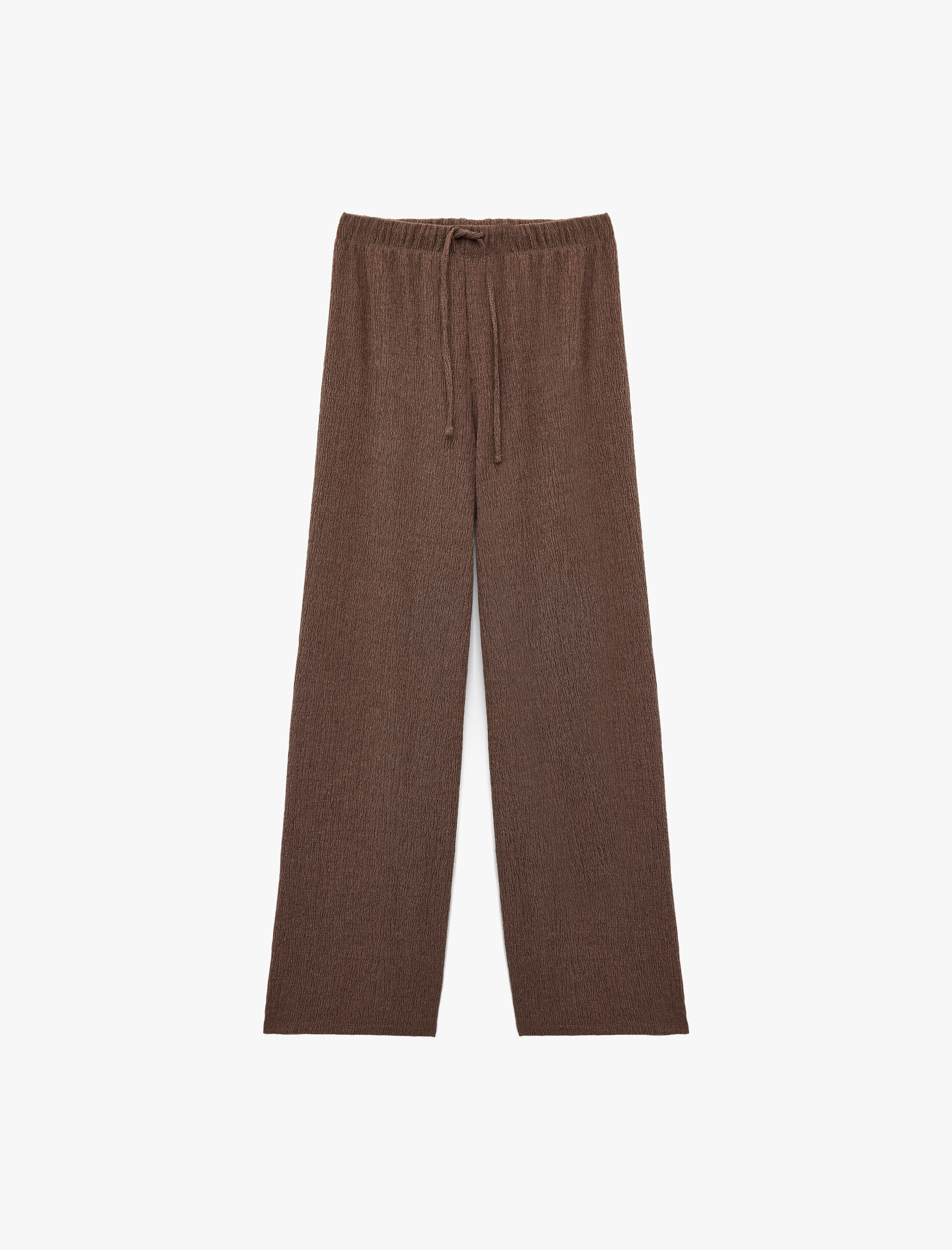   Bürümcük Kumaş Rahat Kalıp Beli Bağcıklı Düz Bol Paça Pantolon