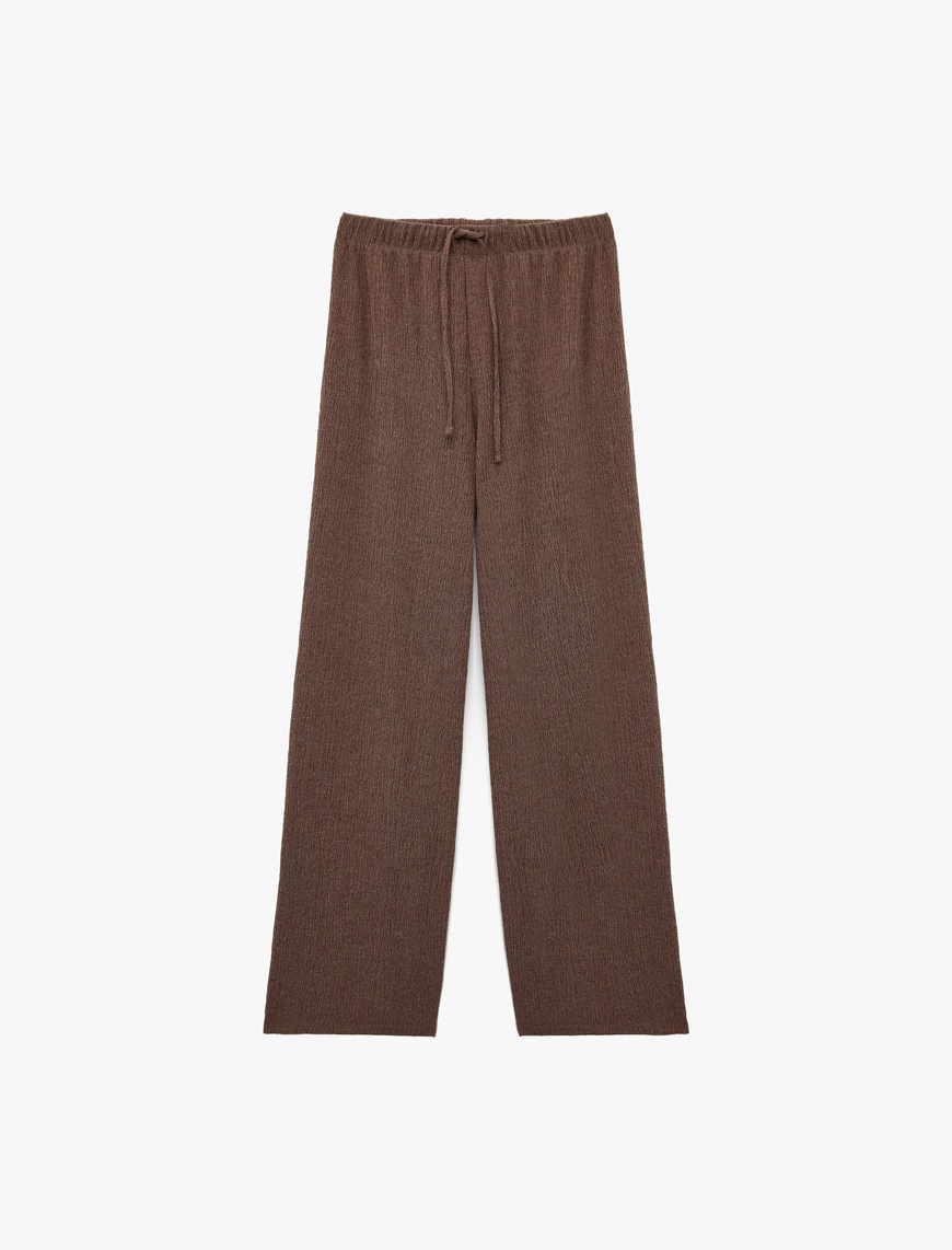   Bürümcük Kumaş Rahat Kalıp Beli Bağcıklı Düz Bol Paça Pantolon