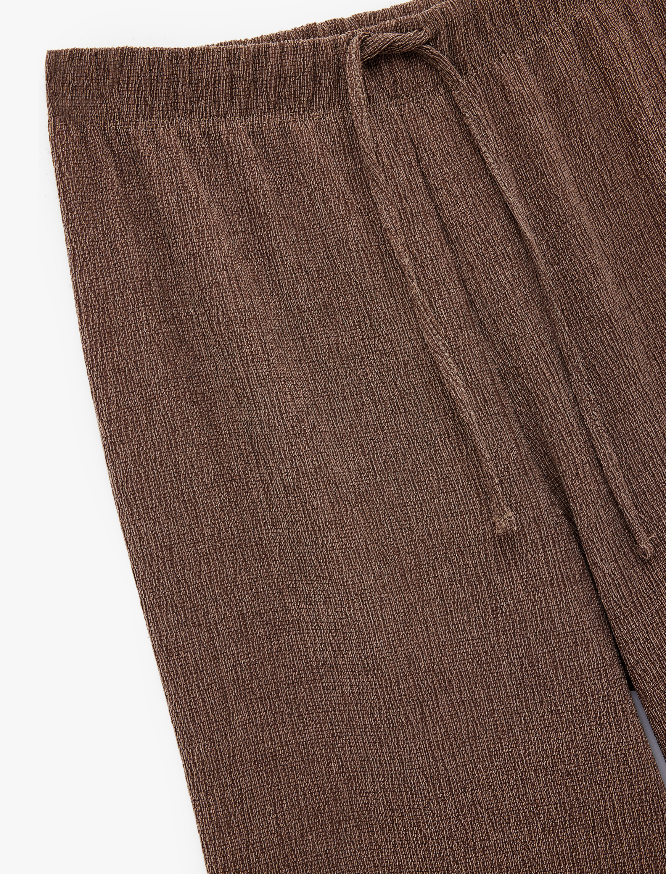   Bürümcük Kumaş Rahat Kalıp Beli Bağcıklı Düz Bol Paça Pantolon