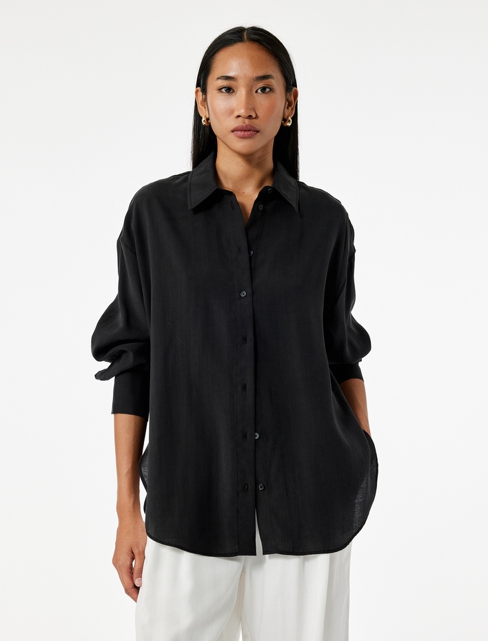  Klasik Yaka Uzun Kollu Oversize Gömlek