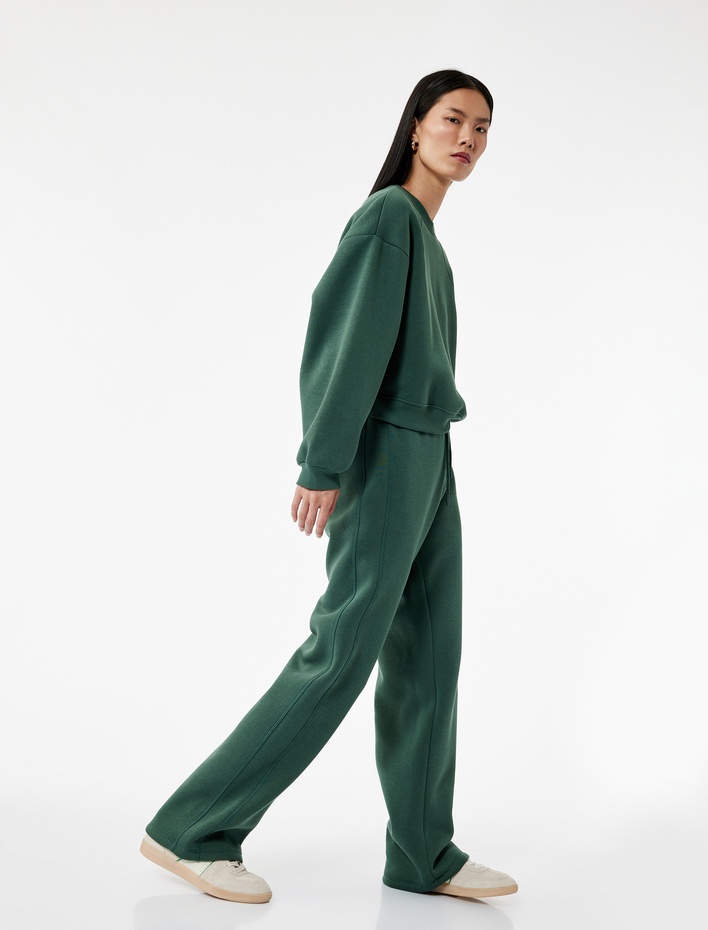  Üç İplik Beli Bağcıklı Geniş Paça Eşofman Altı