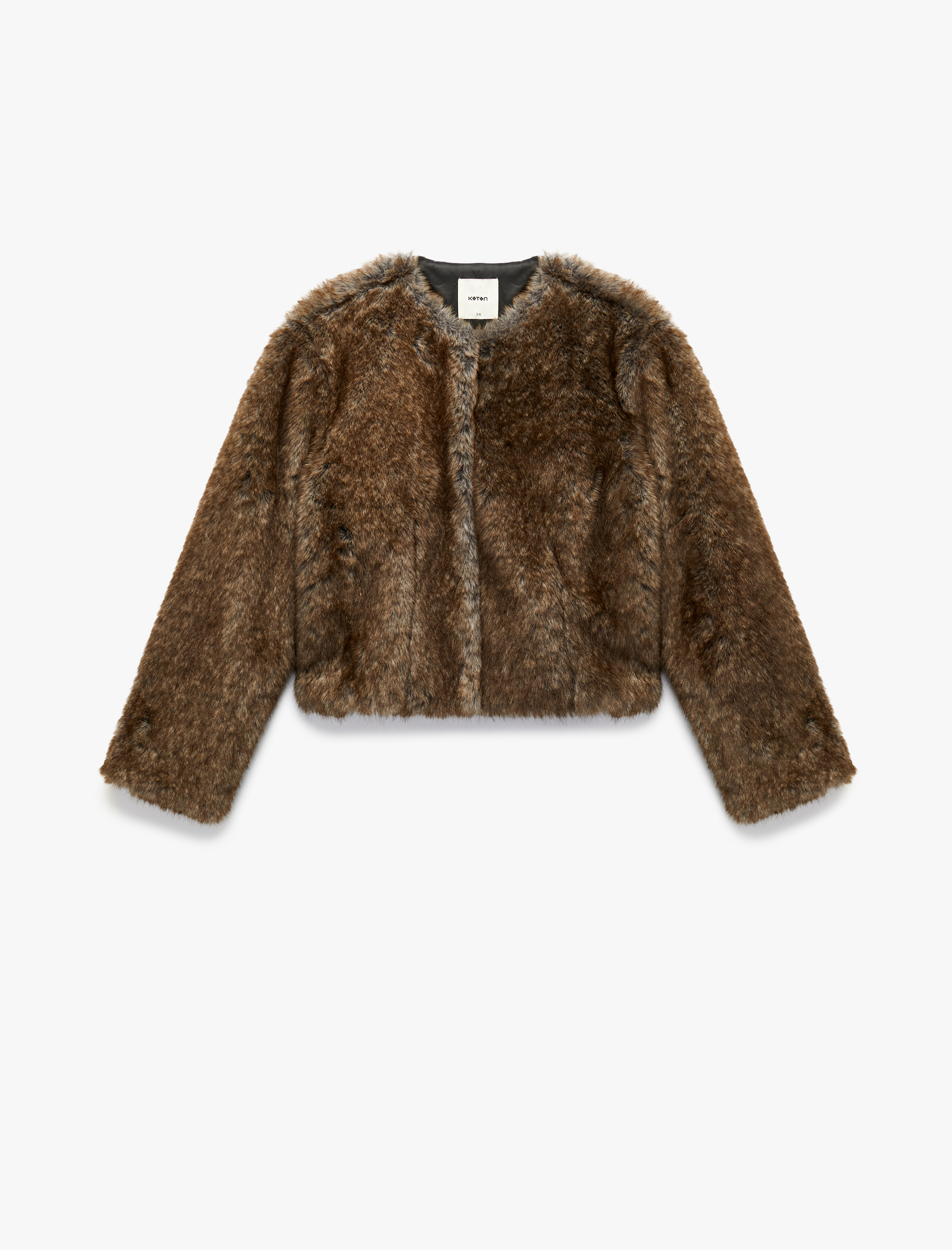 Uzun Kollu Bisiklet Yaka Crop Suni Kürk Mont