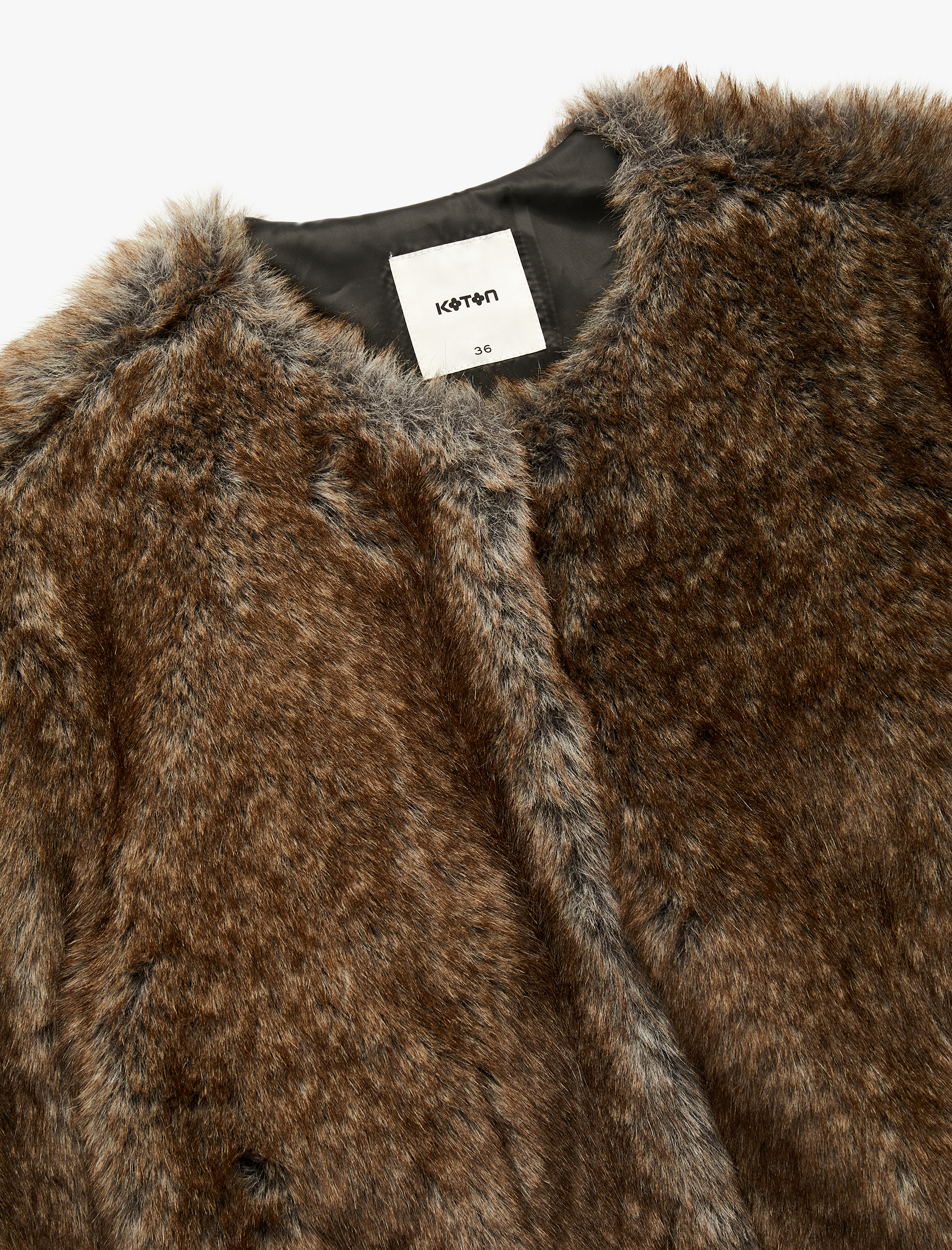 Uzun Kollu Bisiklet Yaka Crop Suni Kürk Mont