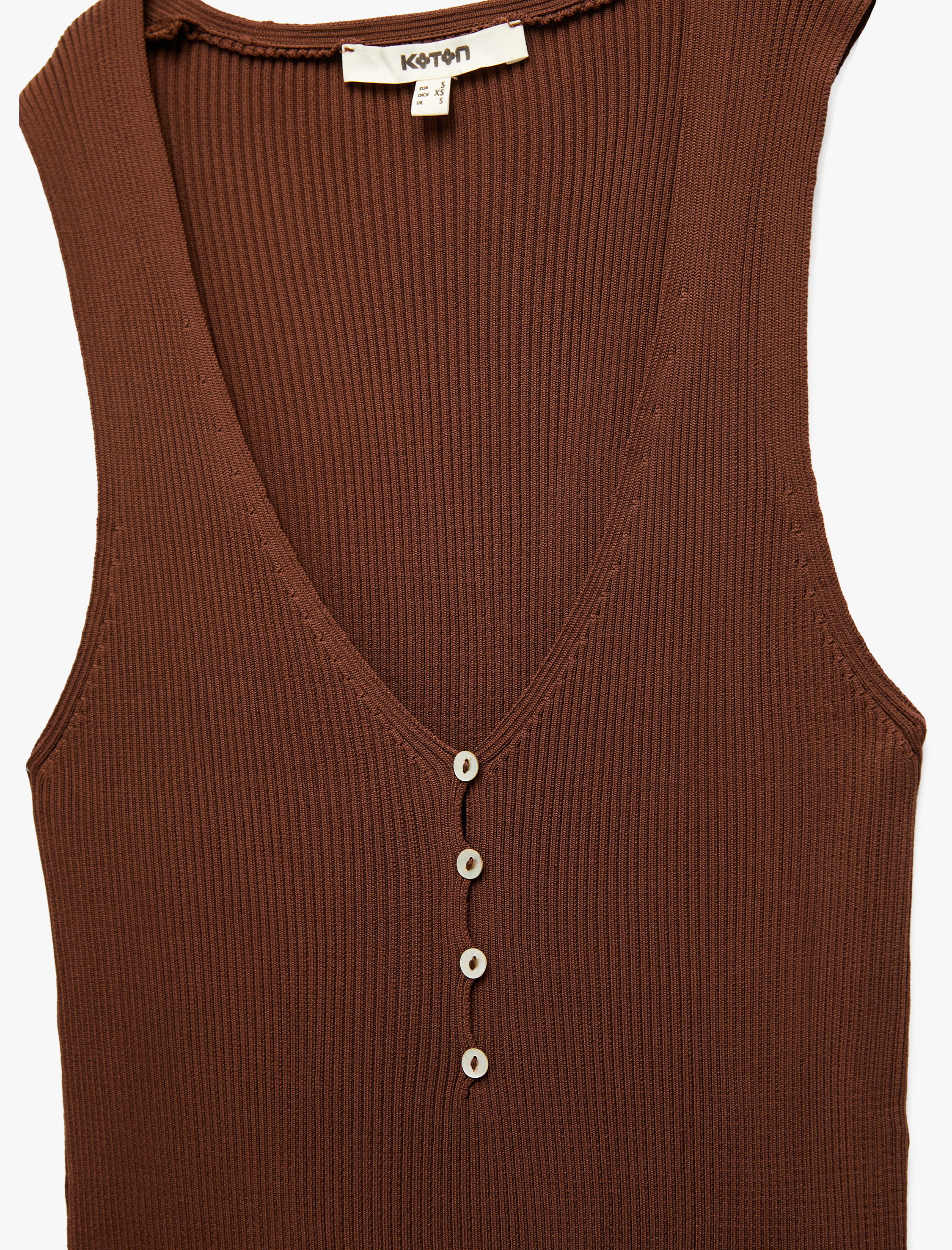   Düğmeli Derin V Yaka Kolsuz Triko Atlet