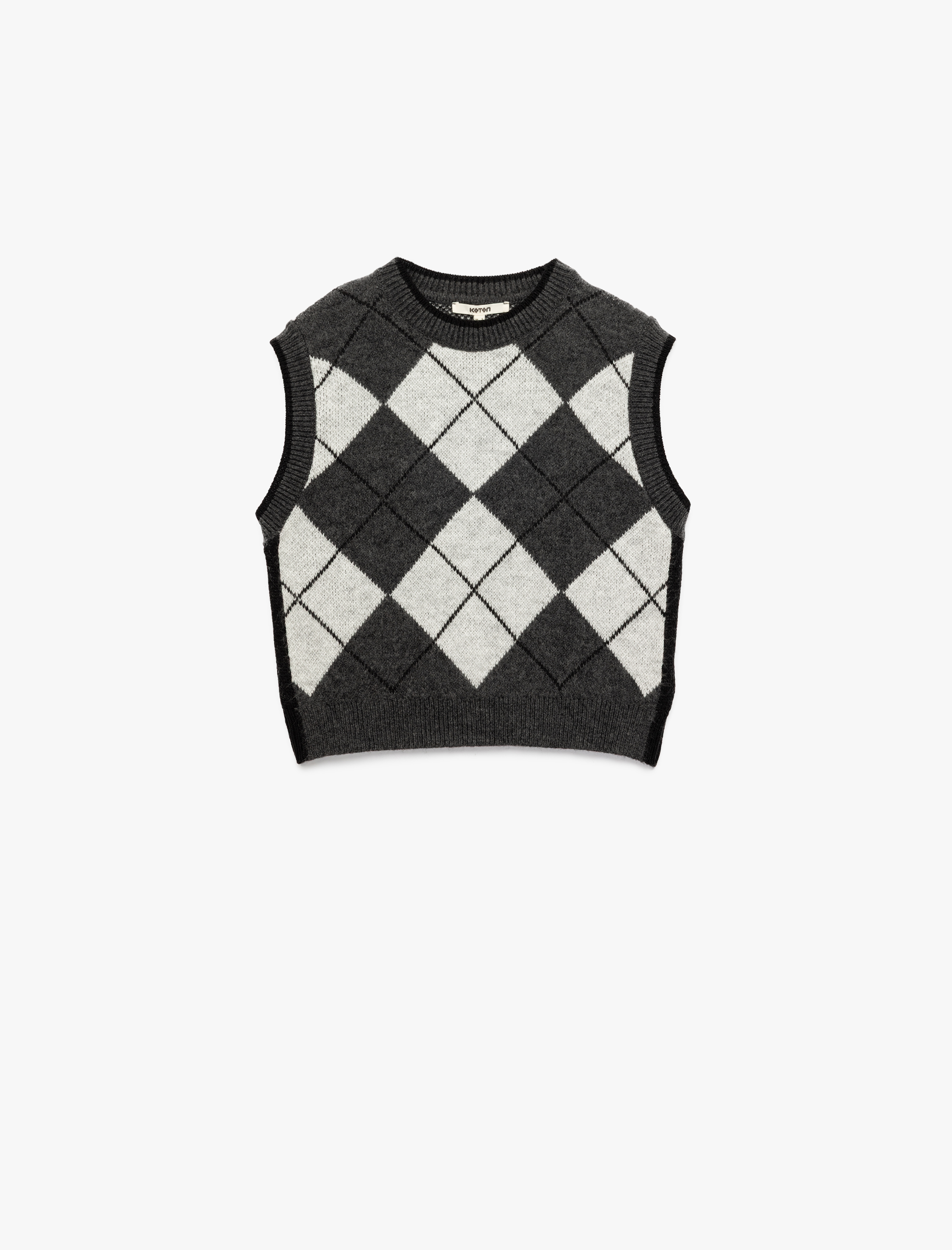   Baklava Desenli Kolsuz Bisiklet Yaka Triko Süveter