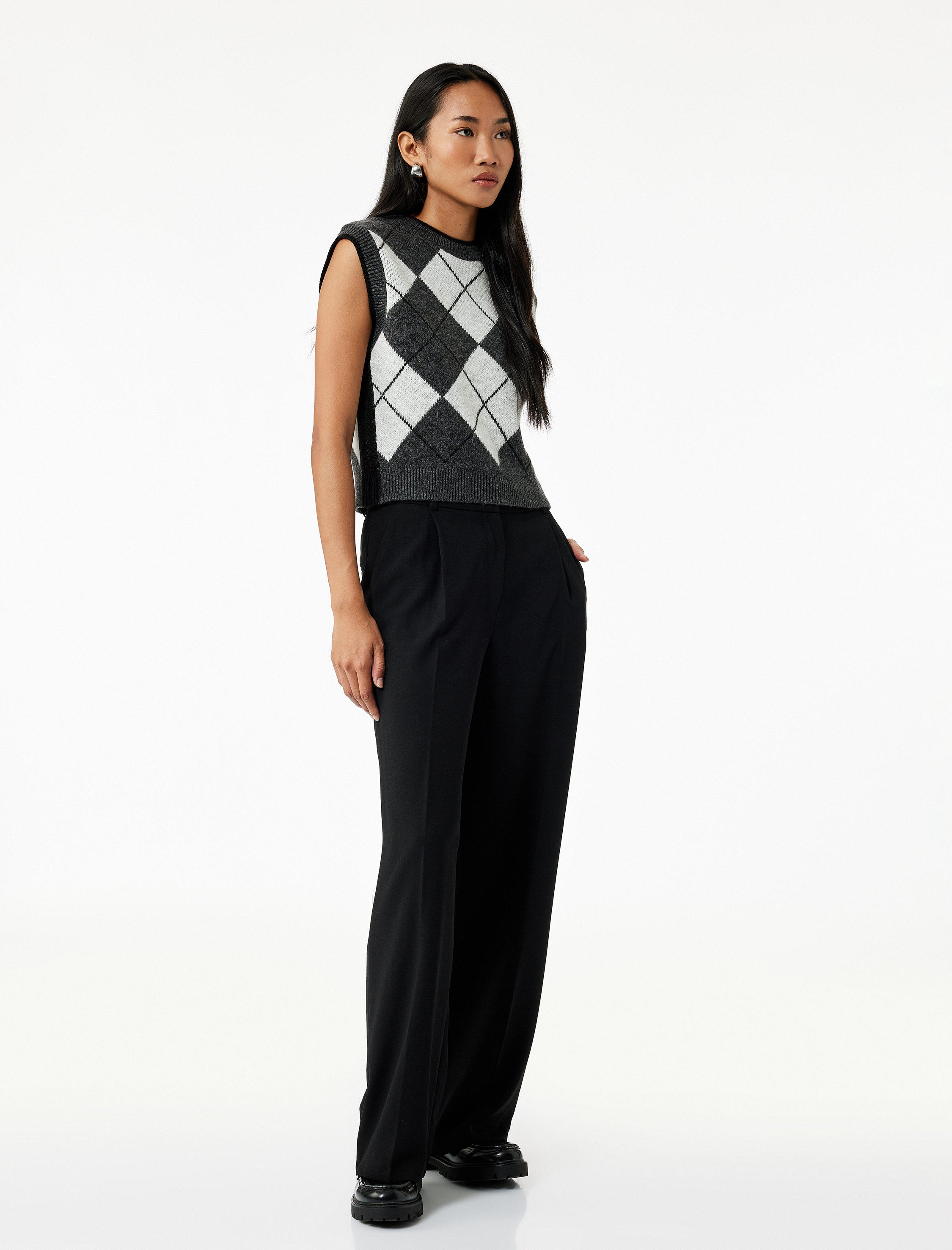   Baklava Desenli Kolsuz Bisiklet Yaka Triko Süveter