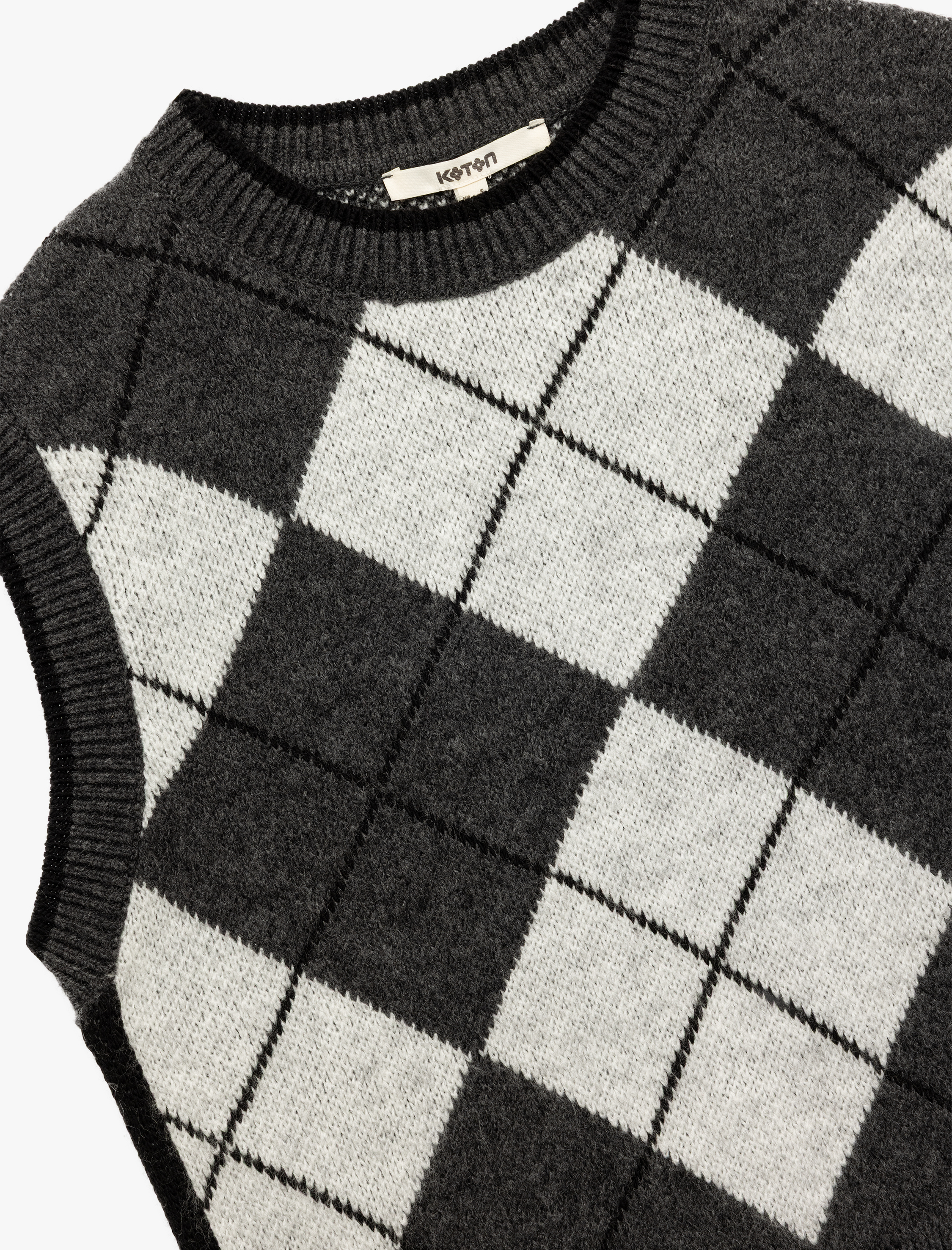   Baklava Desenli Kolsuz Bisiklet Yaka Triko Süveter