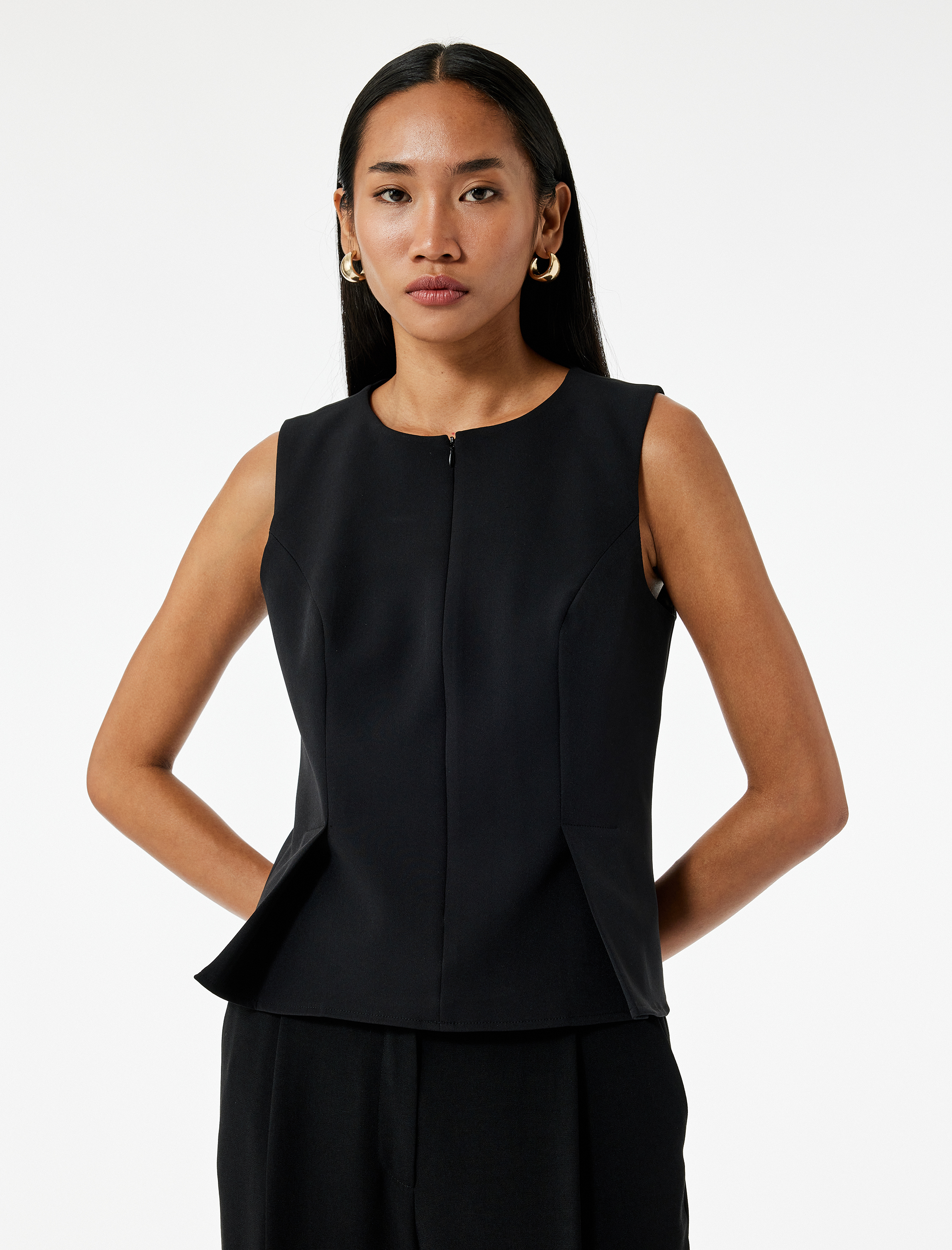   Kolsuz Bisiklet Yaka Fermuar Detaylı Yelek