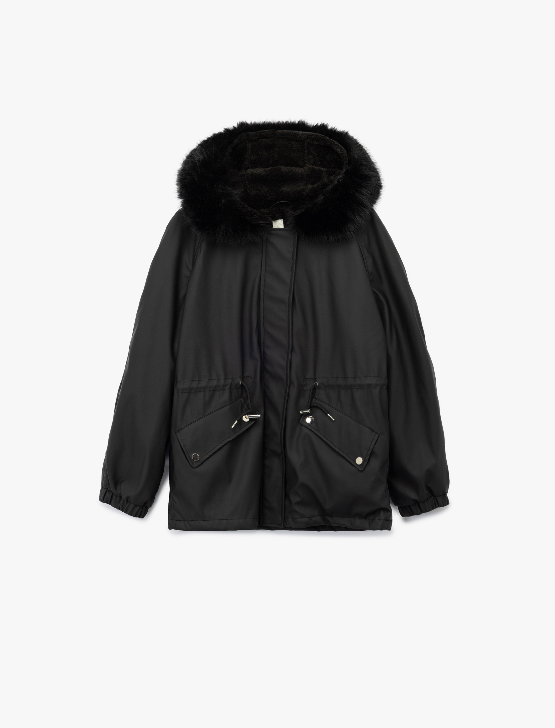   Polar Astarlı Cepli Çıkarılabilir Suni Kürk Aksesuar Detaylı Kapüşonlu Anorak Mont