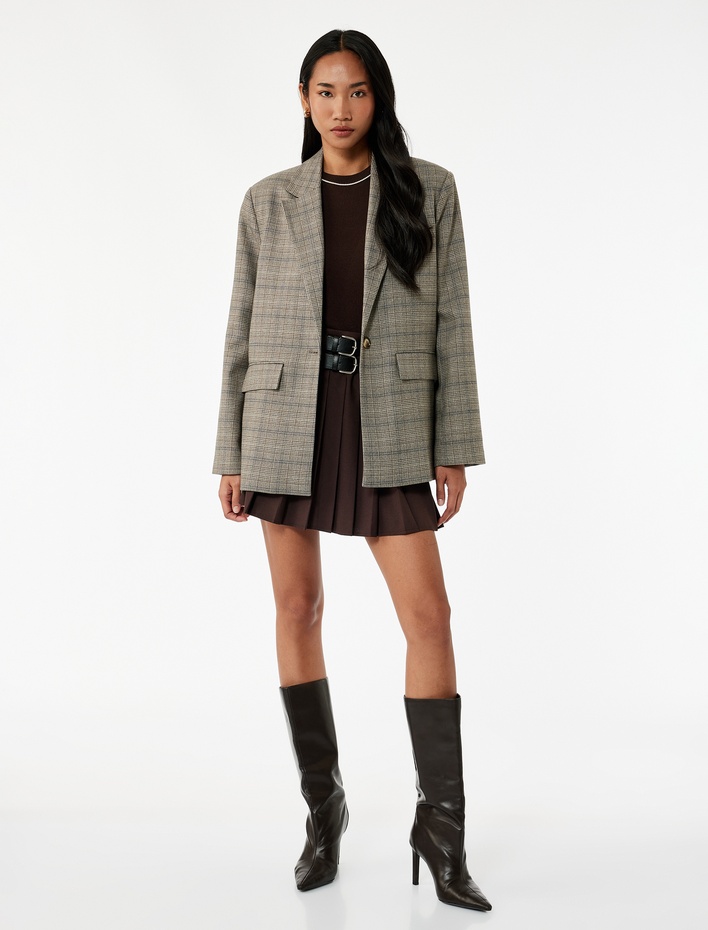  A Kesim Çift Kemer Detaylı Mini Pileli Etek