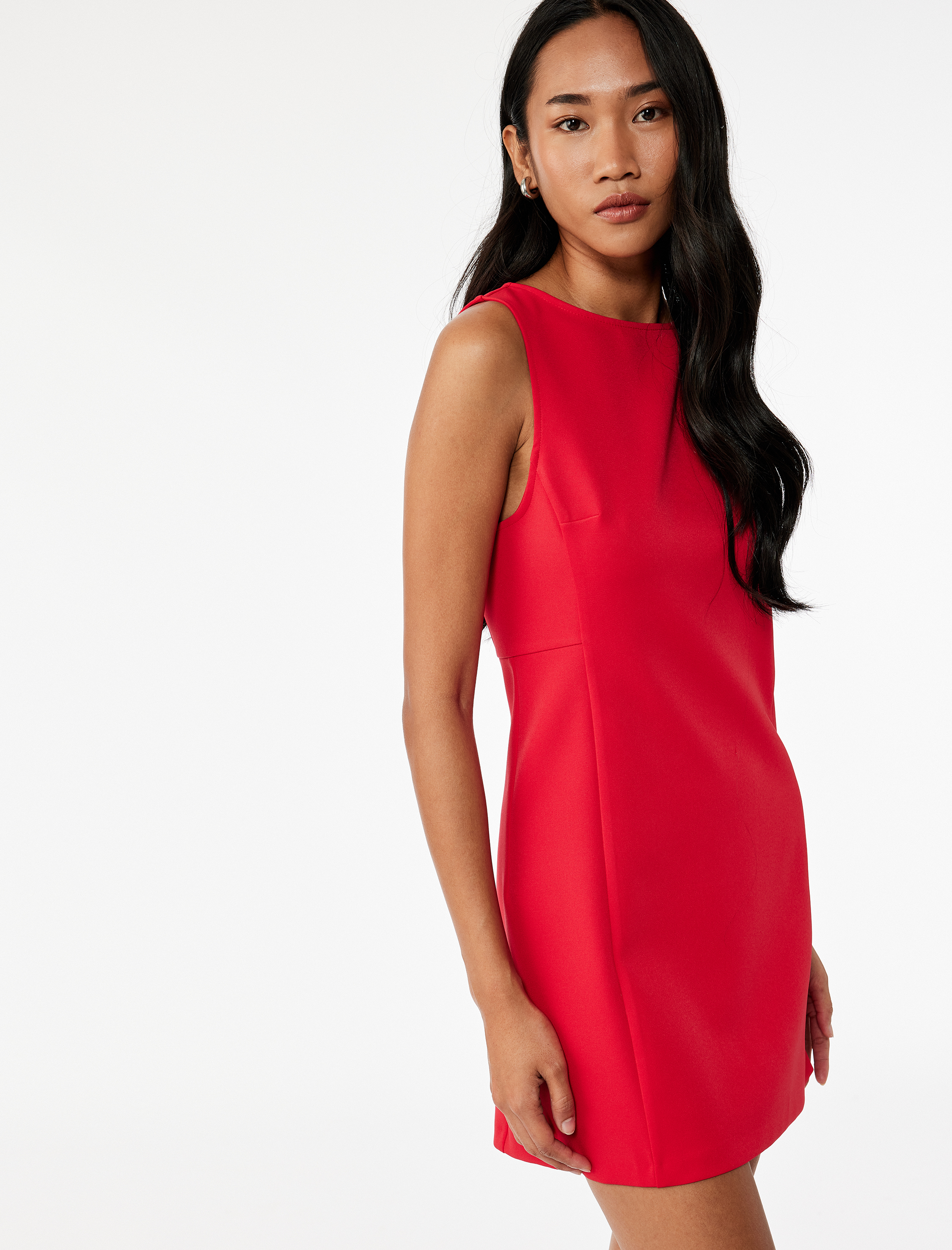   Slim Fit Kolsuz Bisiklet Yaka Mini Elbise