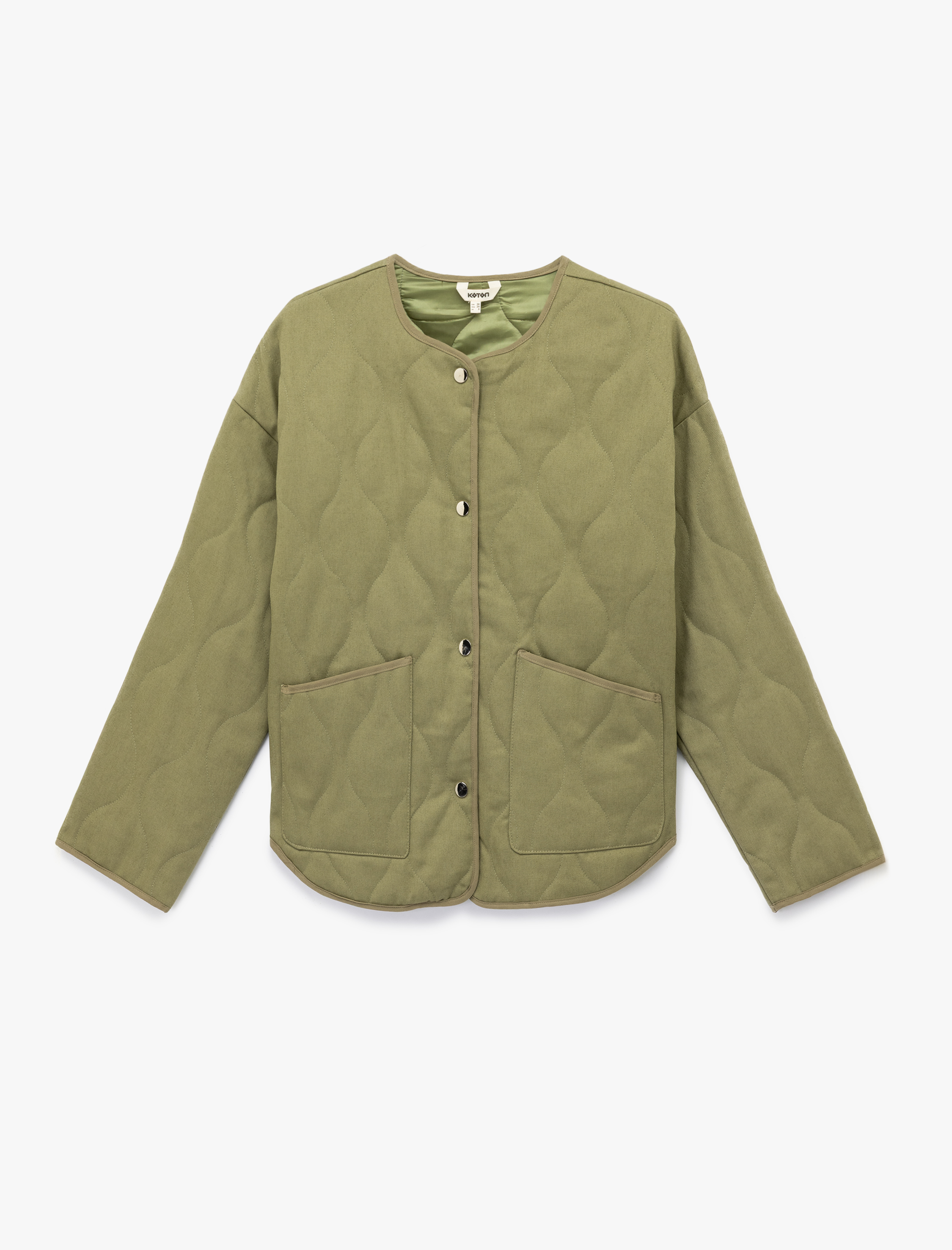   Uzun Kollu Cepli Bisiklet Yaka Kapitone Ceket