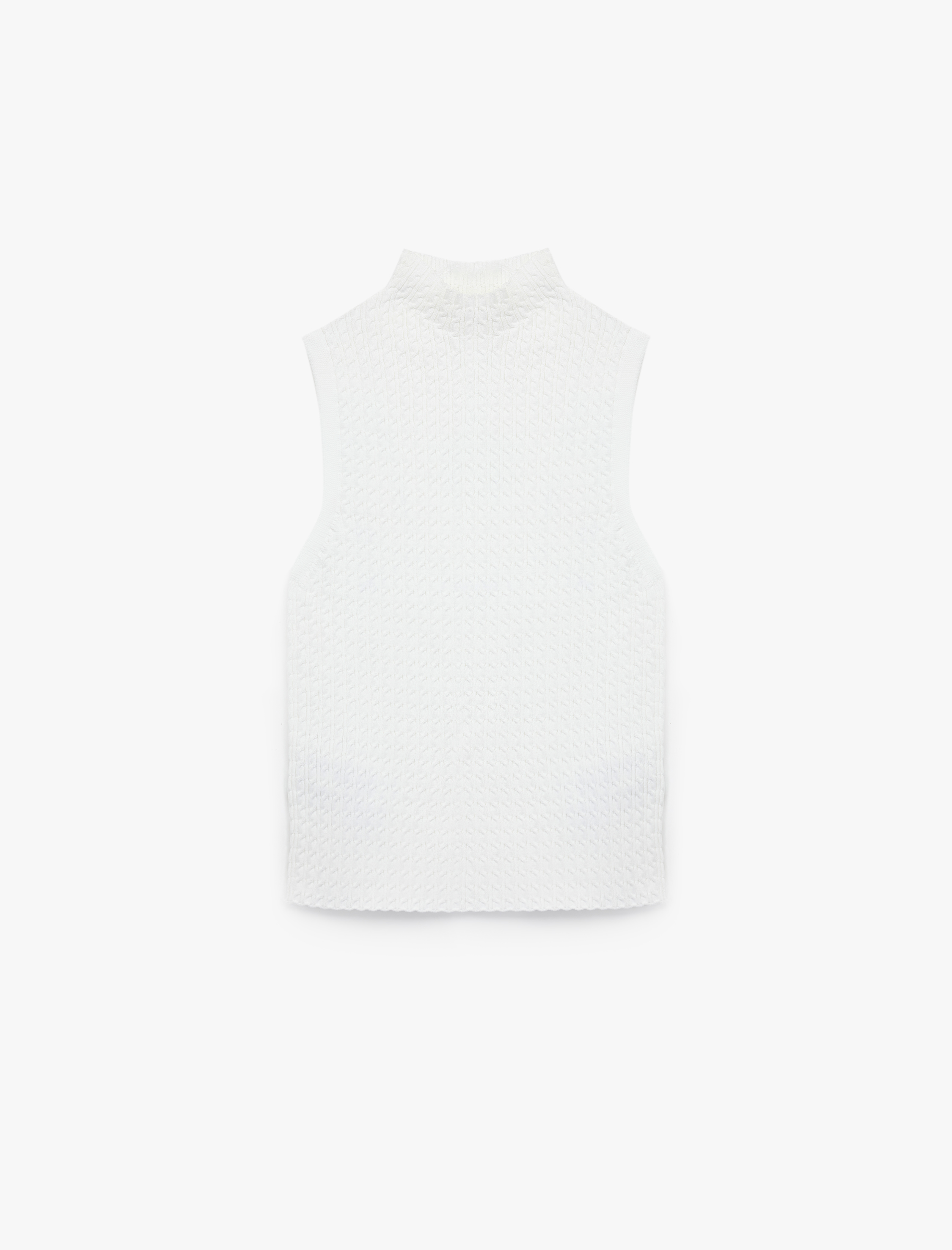   Dik Yaka Saç Örgü Dokulu Kolsuz Triko Bluz