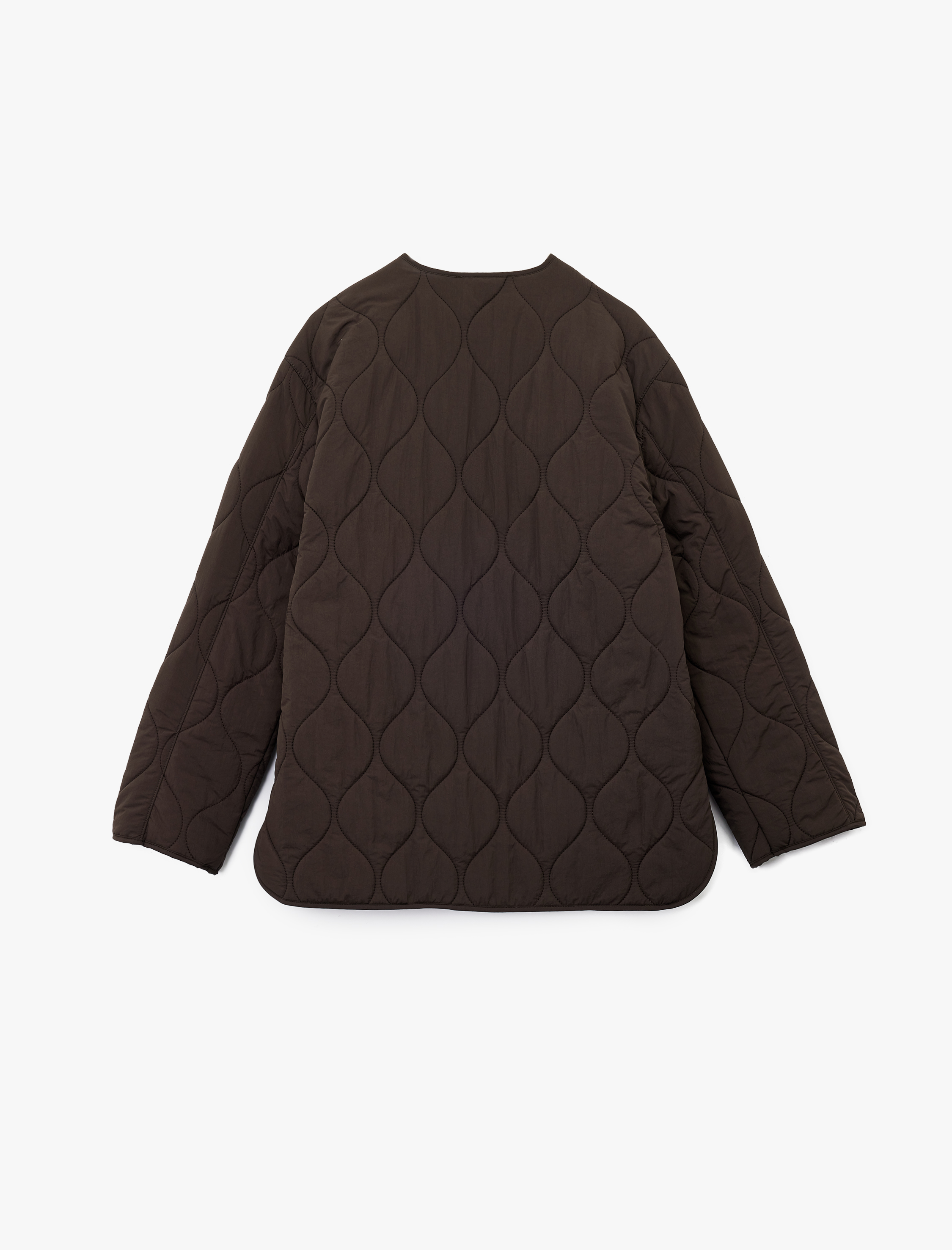   Uzun Kollu Cepli Bisiklet Yaka Fermuarlı Oversize Kapitone Ceket