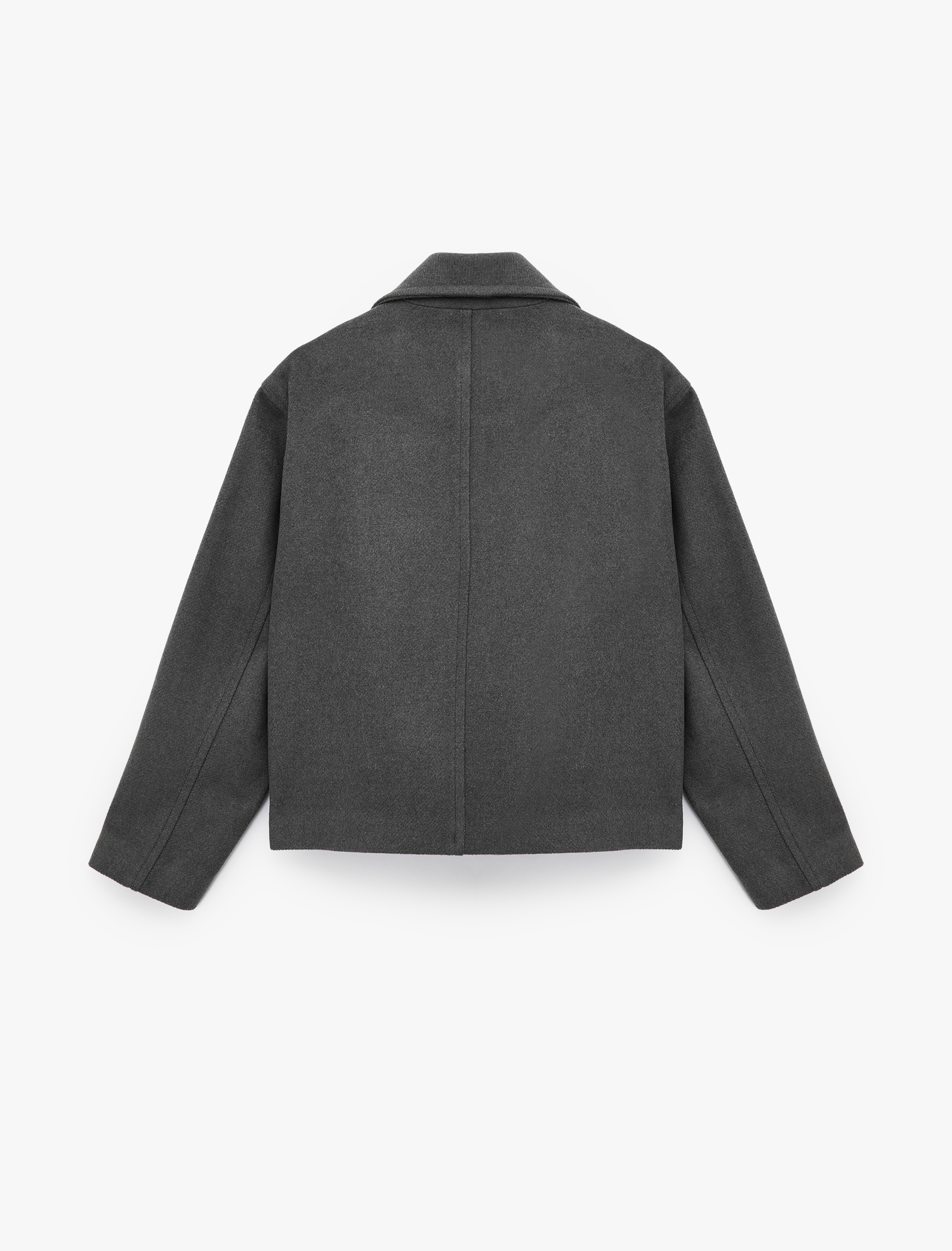   Uzun Kollu Cepli Düğmeli Kruvaze Kısa Kaşe Mont