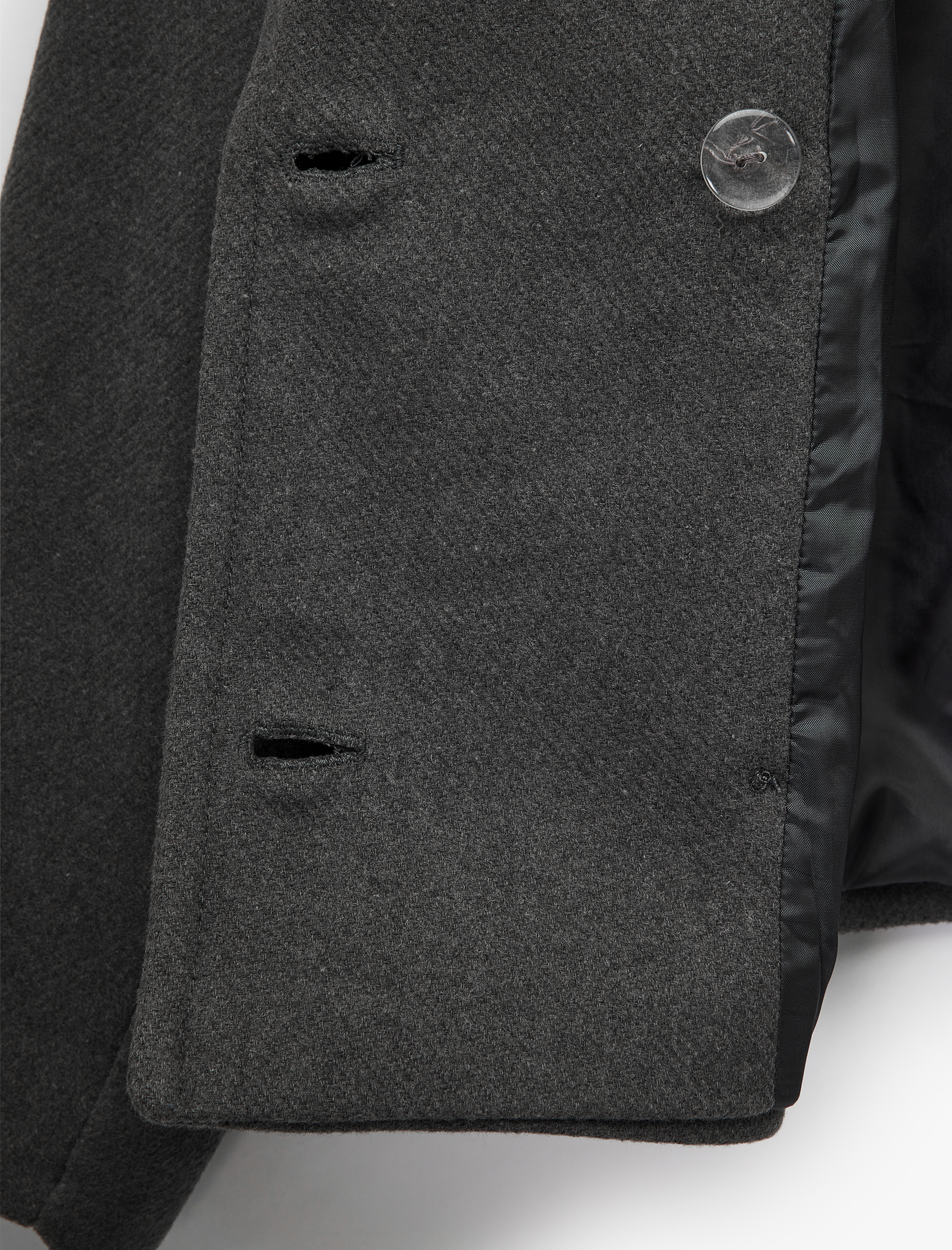   Uzun Kollu Cepli Düğmeli Kruvaze Kısa Kaşe Mont