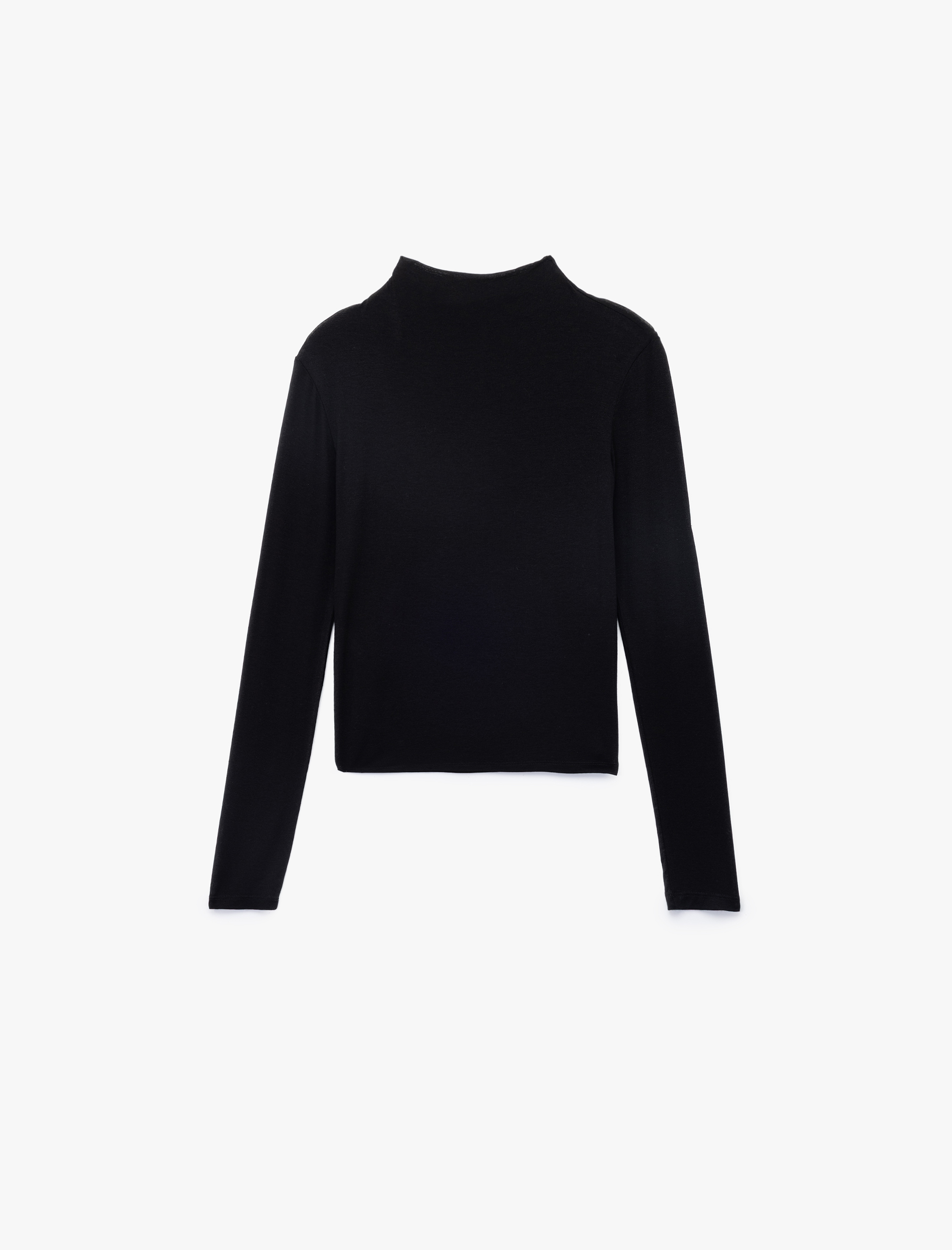   Slim Fit Uzun Kollu Drape Detaylı Dik Yaka Tişört