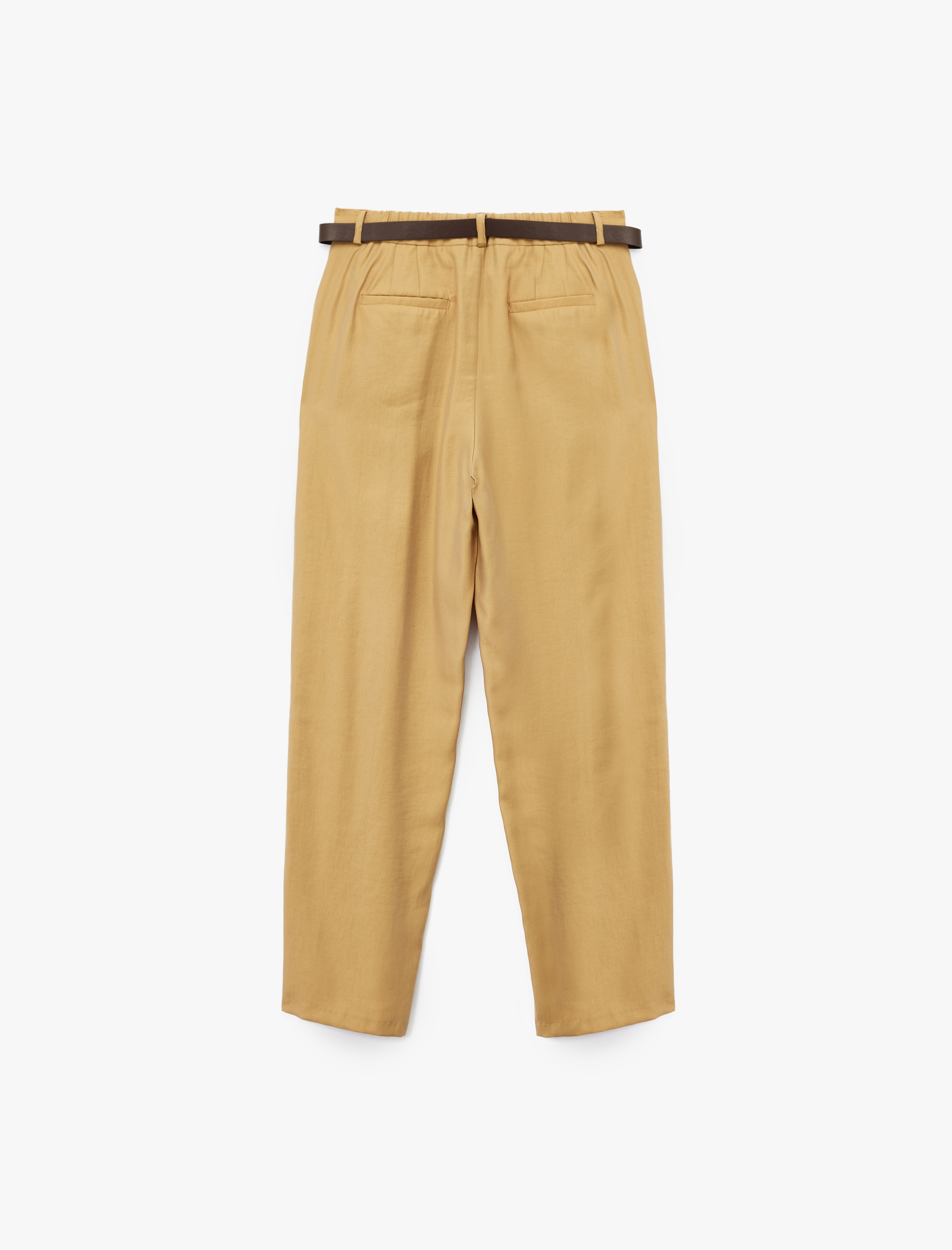   Modal Kumaş Pileli Cepli Kemerli Havuç Kesim Pantolon