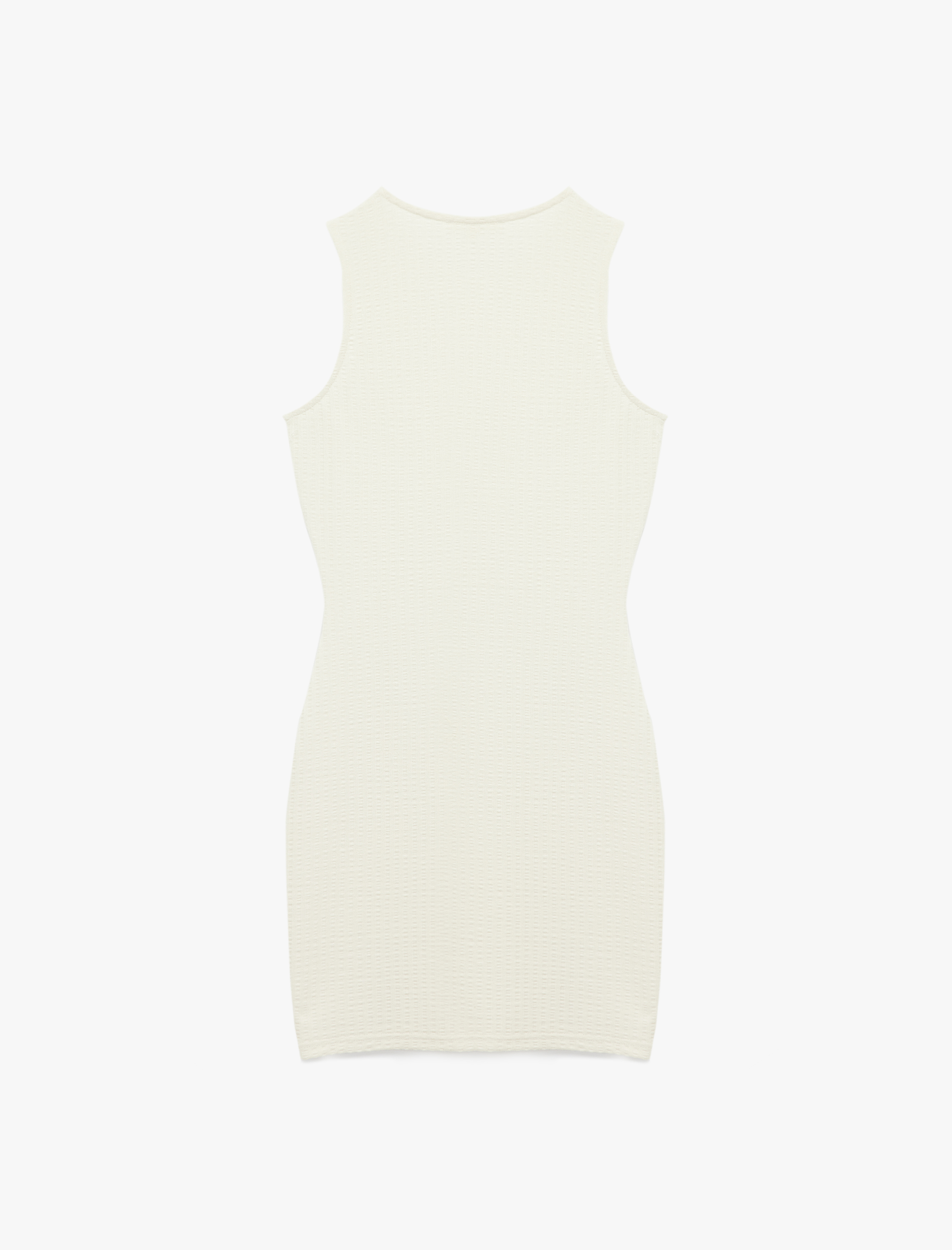   Slim Fit Asimetrik Kesim Aksesuar Detaylı Kolsuz Bisiklet Yaka Mini Kalem Elbise