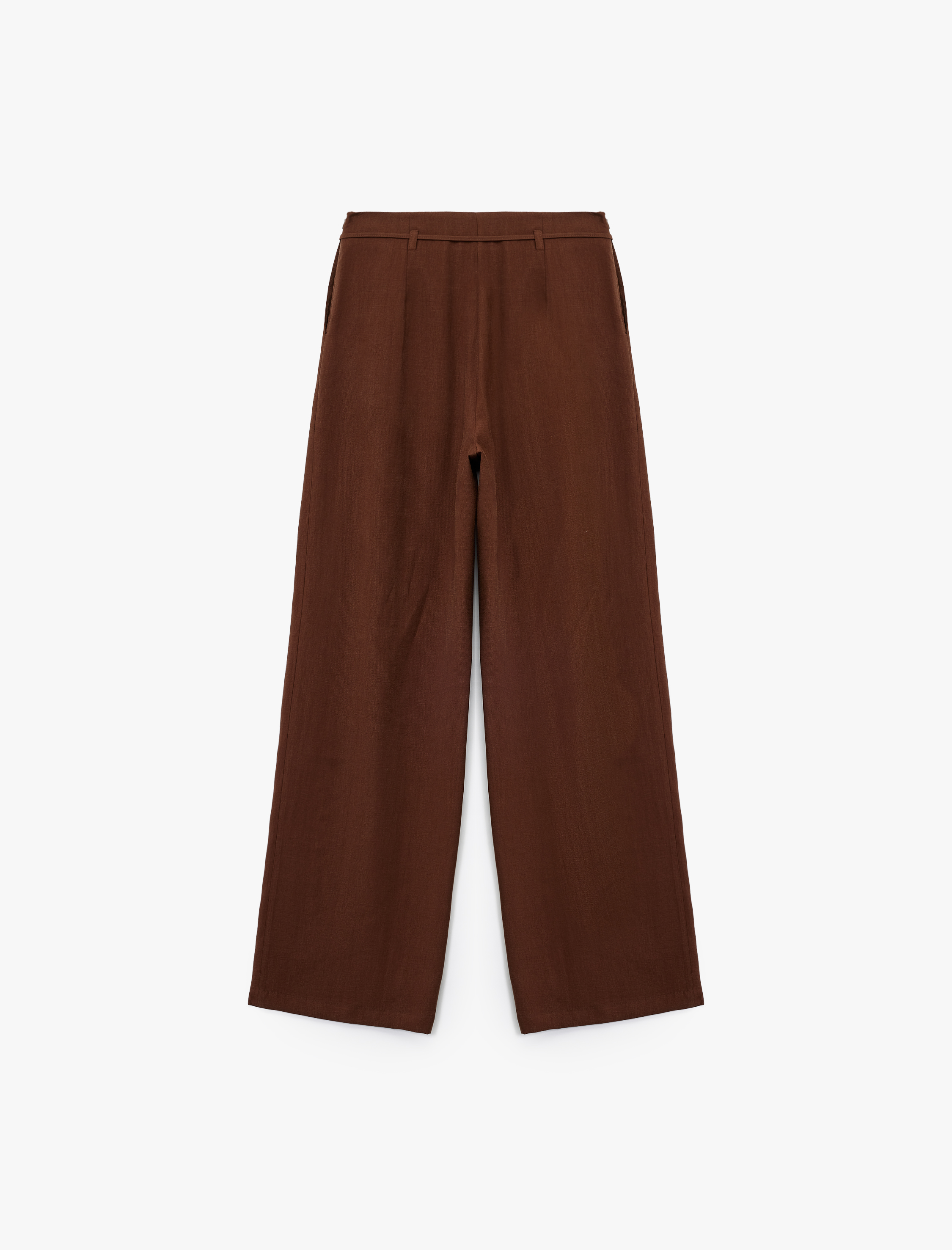   Modal Kumaş Cepli Beli Bağcıklı Geniş Paça Palazzo Pantolon