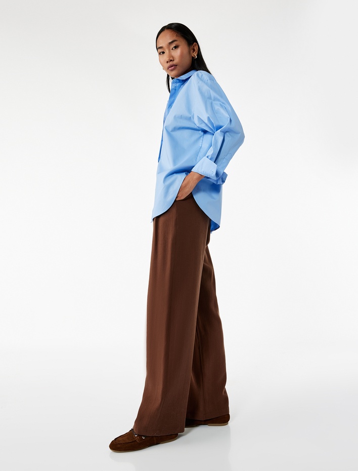  Modal Kumaş Cepli Beli Bağcıklı Geniş Paça Palazzo Pantolon