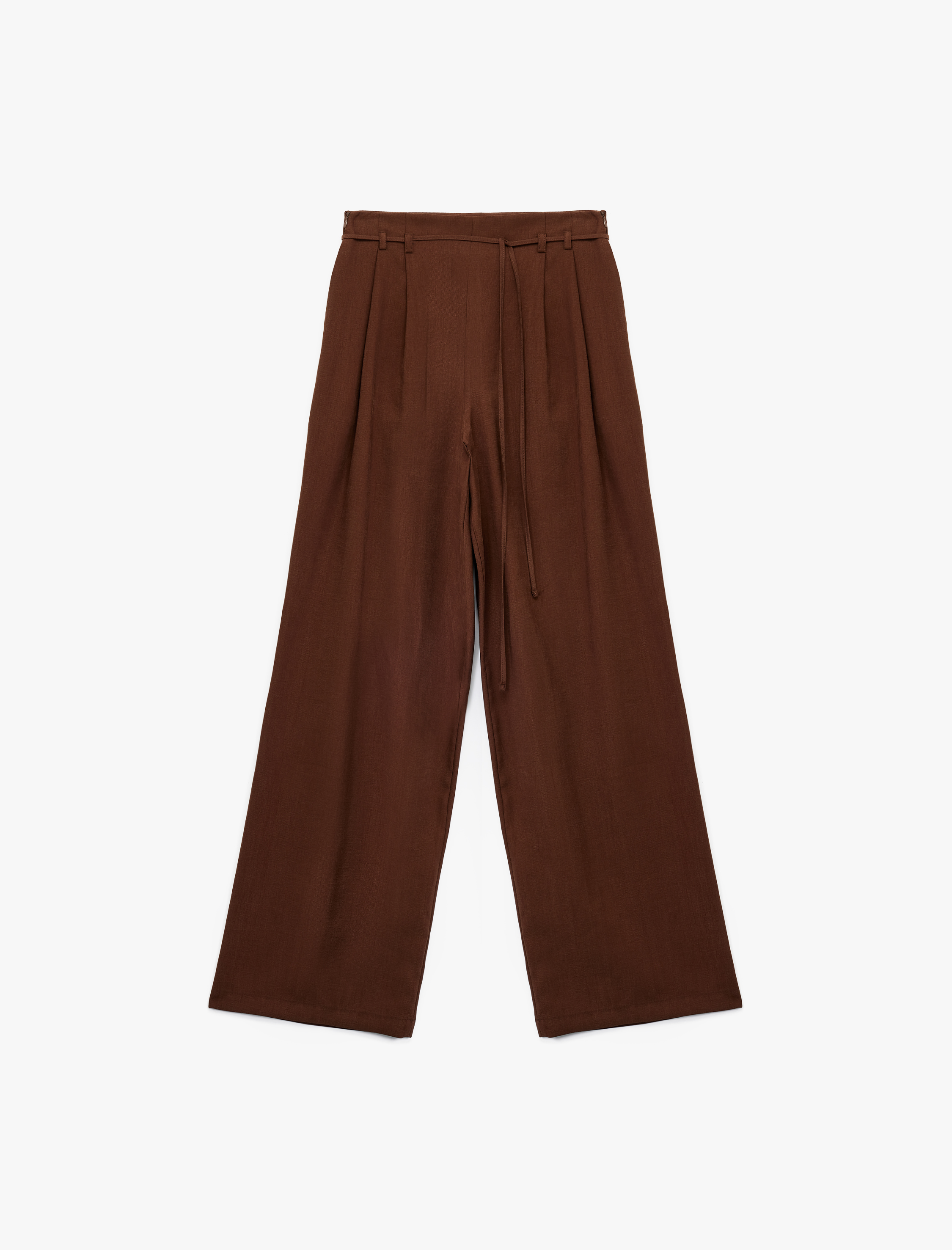   Modal Kumaş Cepli Beli Bağcıklı Geniş Paça Palazzo Pantolon