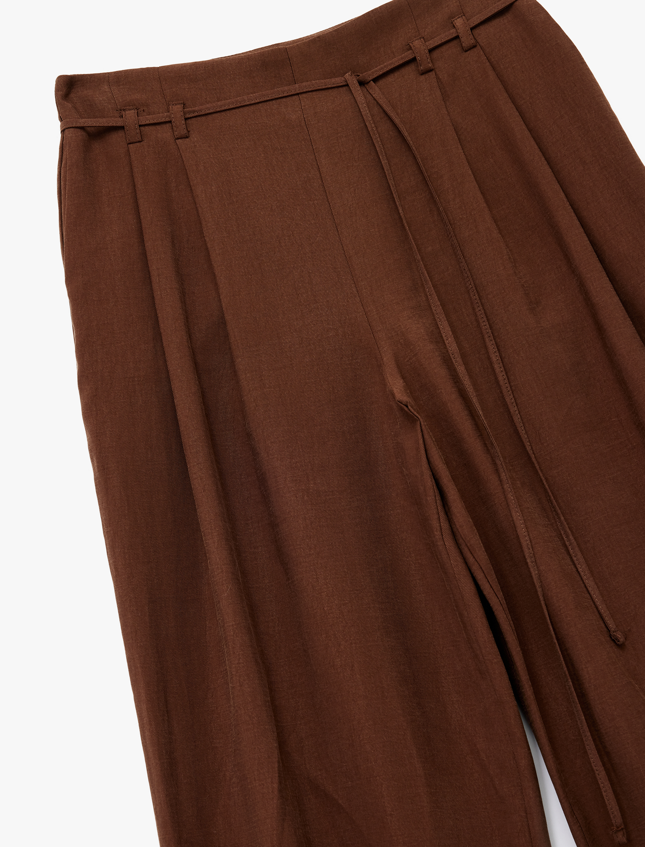   Modal Kumaş Cepli Beli Bağcıklı Geniş Paça Palazzo Pantolon