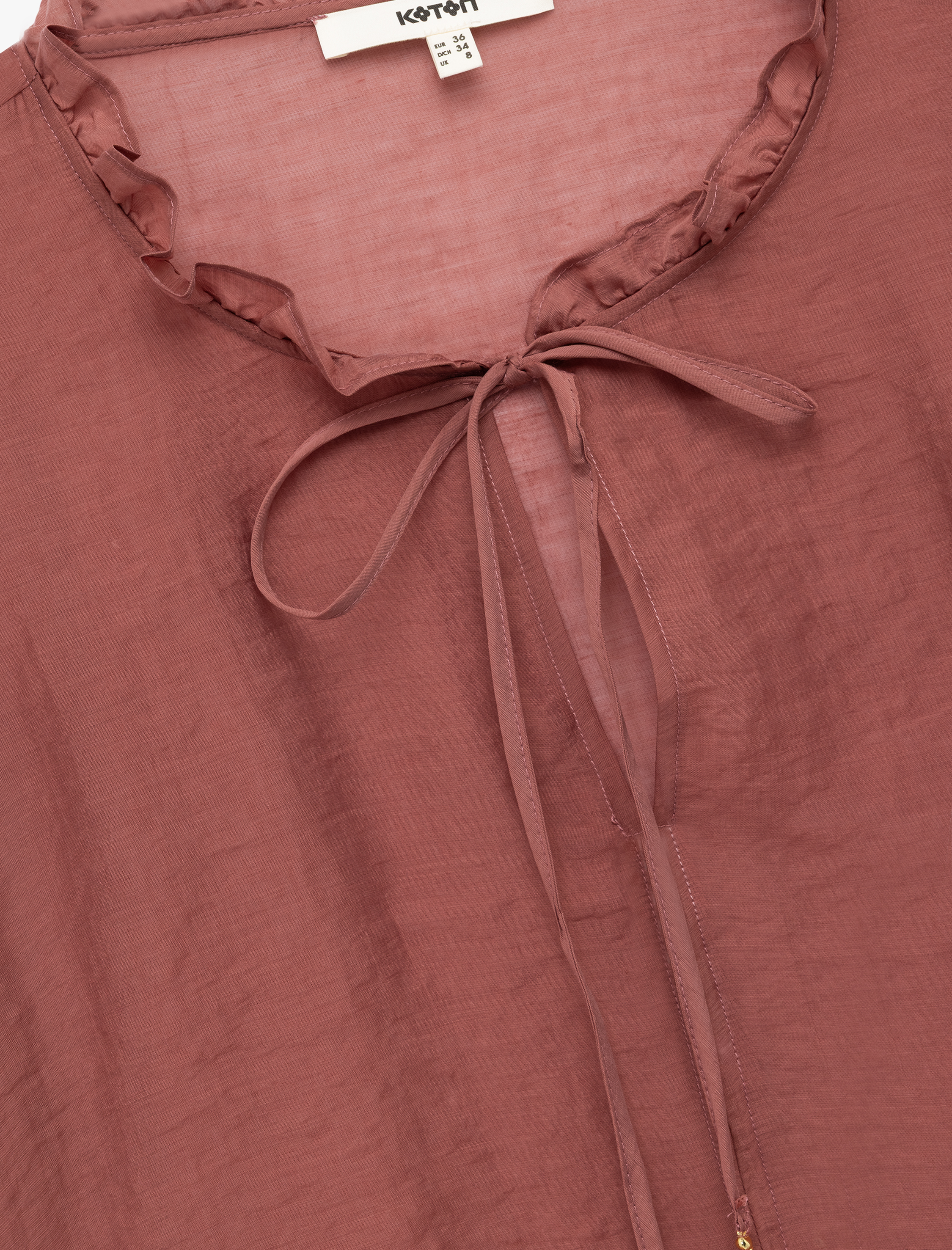   Bağlamalı Fırfırlı Yaka Detaylı Uzun Kollu Bluz