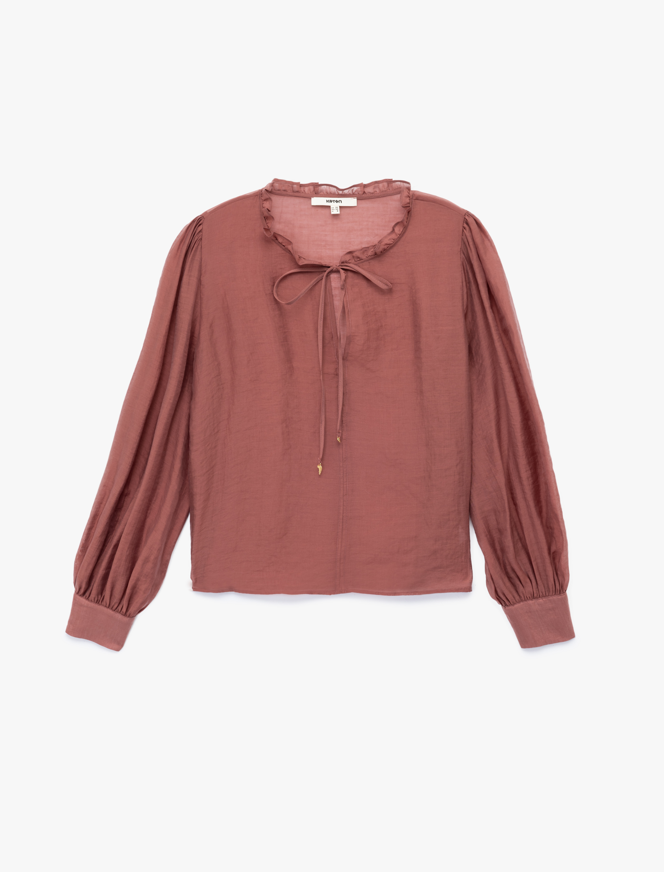   Bağlamalı Fırfırlı Yaka Detaylı Uzun Kollu Bluz