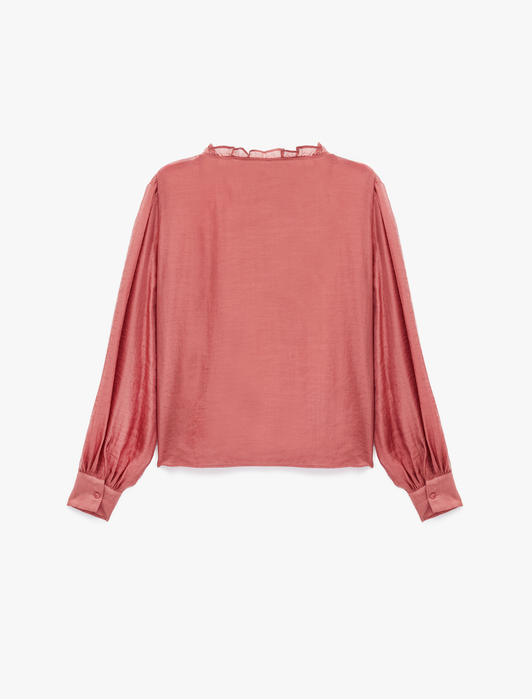   Bağlamalı Fırfırlı Yaka Detaylı Uzun Kollu Bluz