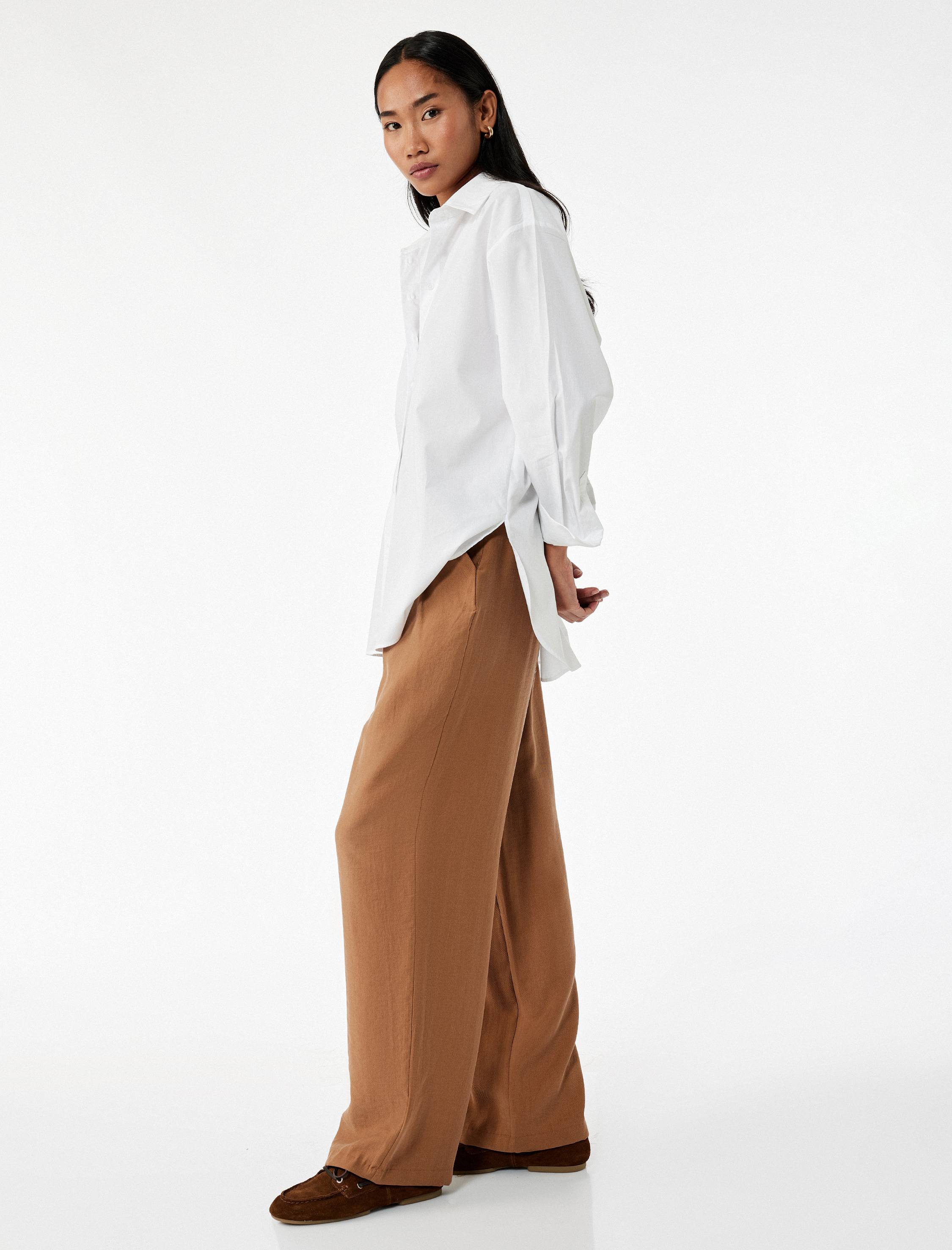   Modal Kumaş Cepli Pileli Geniş Paça Palazzo Pantolon