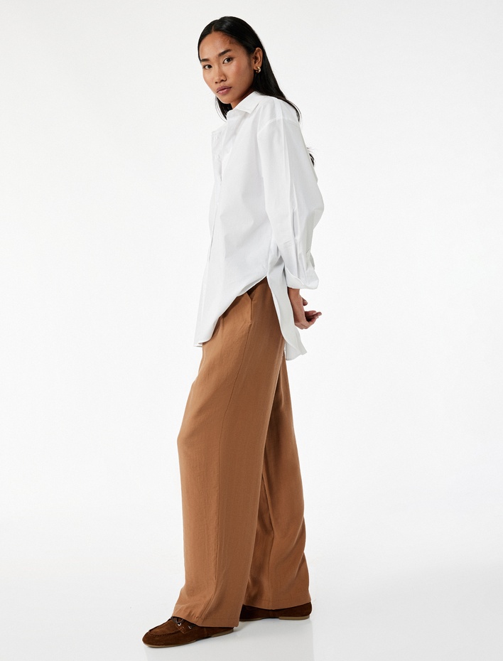  Modal Kumaş Cepli Pileli Geniş Paça Palazzo Pantolon