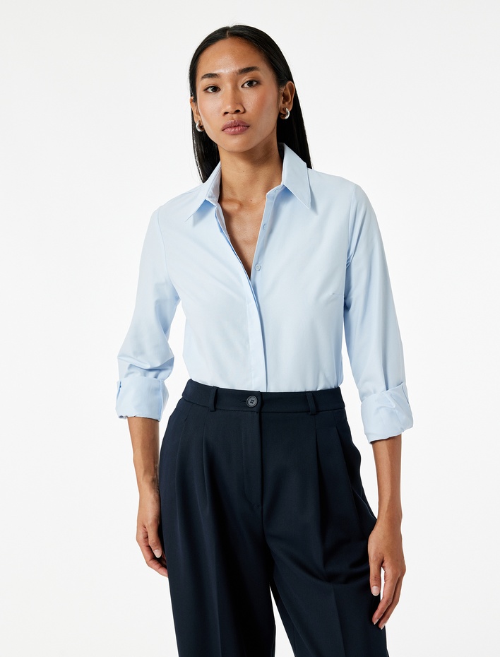  Regular Fit Klasik Yaka Uzun Kollu Poplin Gömlek
