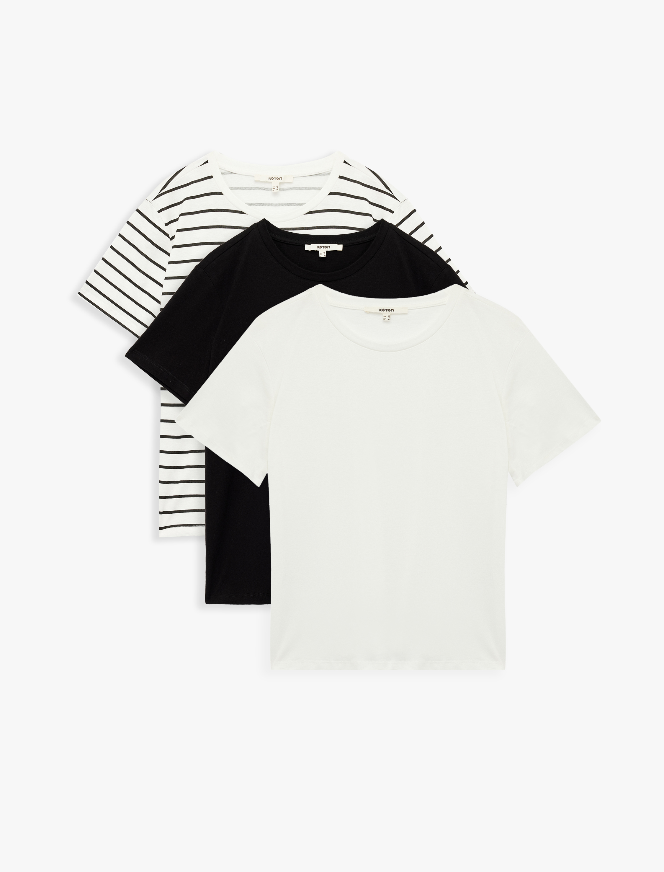   3'lü Pamuklu Kısa Kollu Bisiklet Yaka Tişört Seti