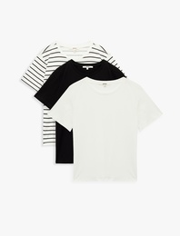 3'lü Pamuklu Kısa Kollu Bisiklet Yaka Tişört Seti