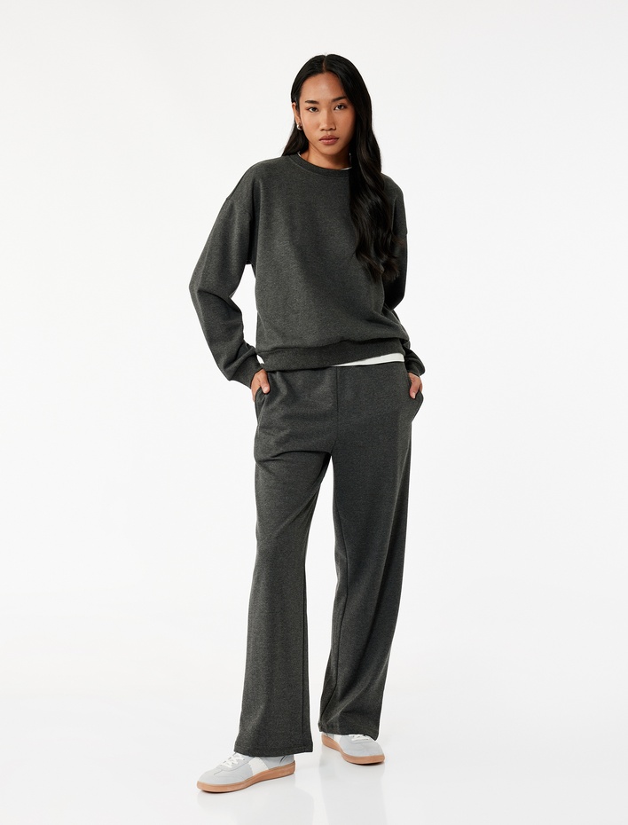  Rahat Kalıp Üç İplik Uzun Kollu Sweatshirt Eşofman Takımı