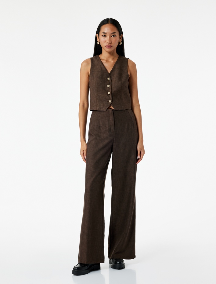  Gold Düğme Detaylı Kolsuz Blazer Yelek