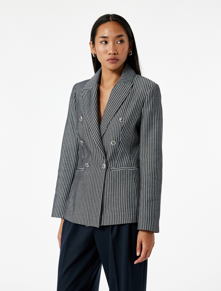 Slim Fit Cepli Uzun Kollu Kruvaze Blazer Ceket