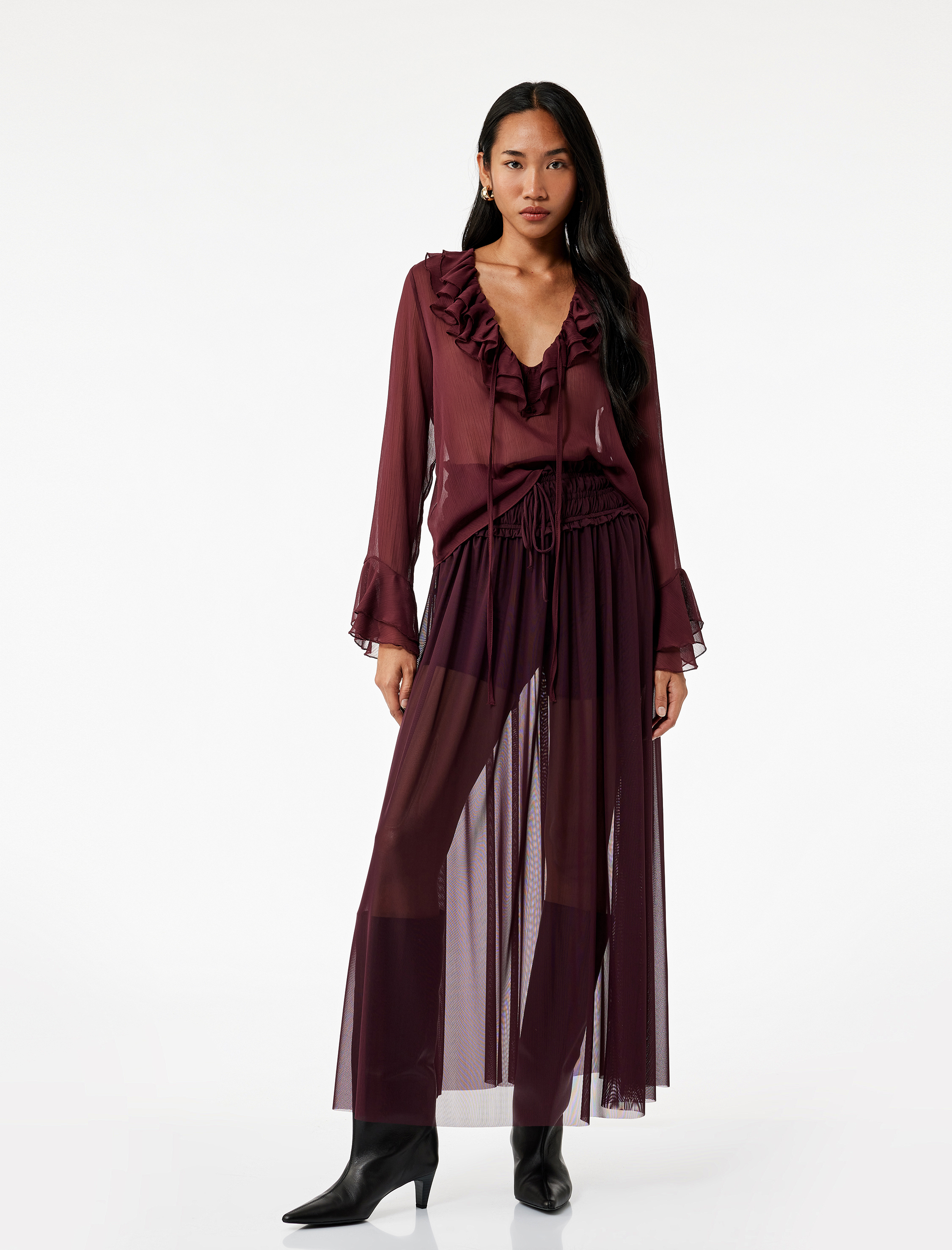   Gipeli Fiyonk Detaylı Astarlı Uzun Tül Etek