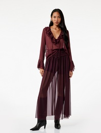 Gipeli Fiyonk Detaylı Astarlı Uzun Tül Etek