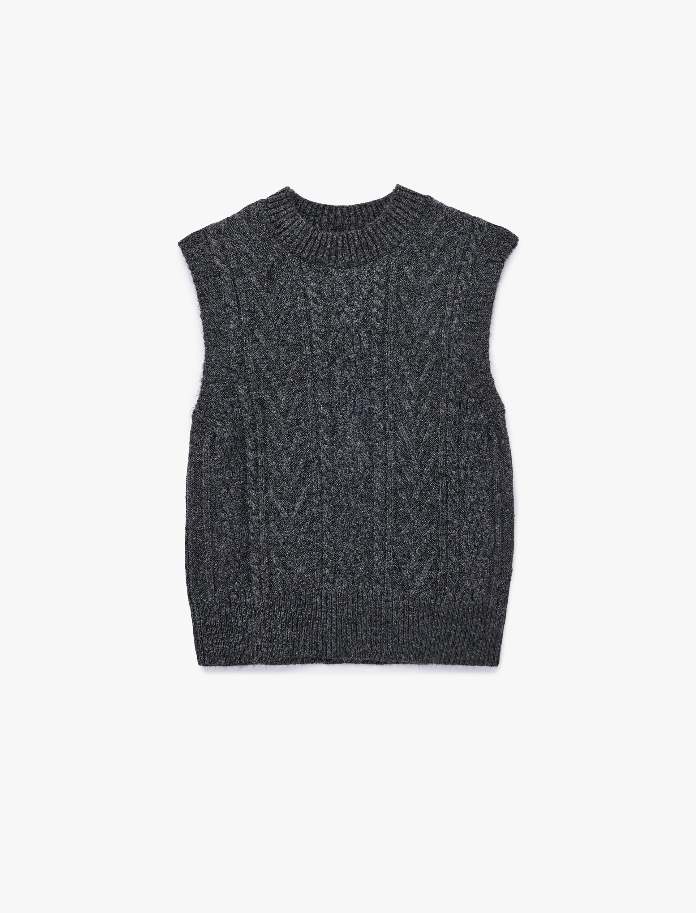   Kolsuz Dik Yaka Dokulu Triko Süveter