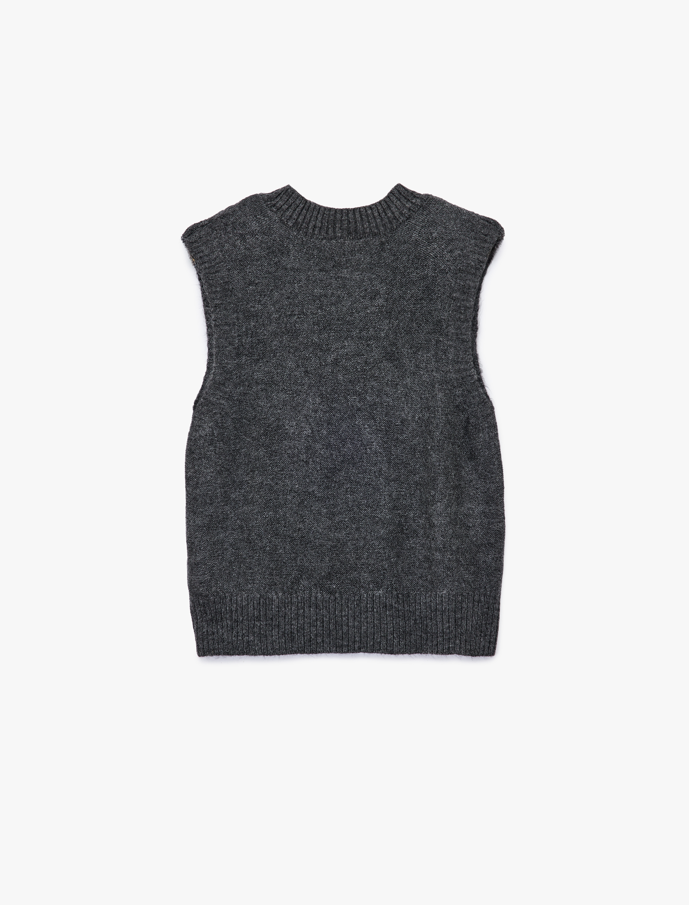   Kolsuz Dik Yaka Dokulu Triko Süveter