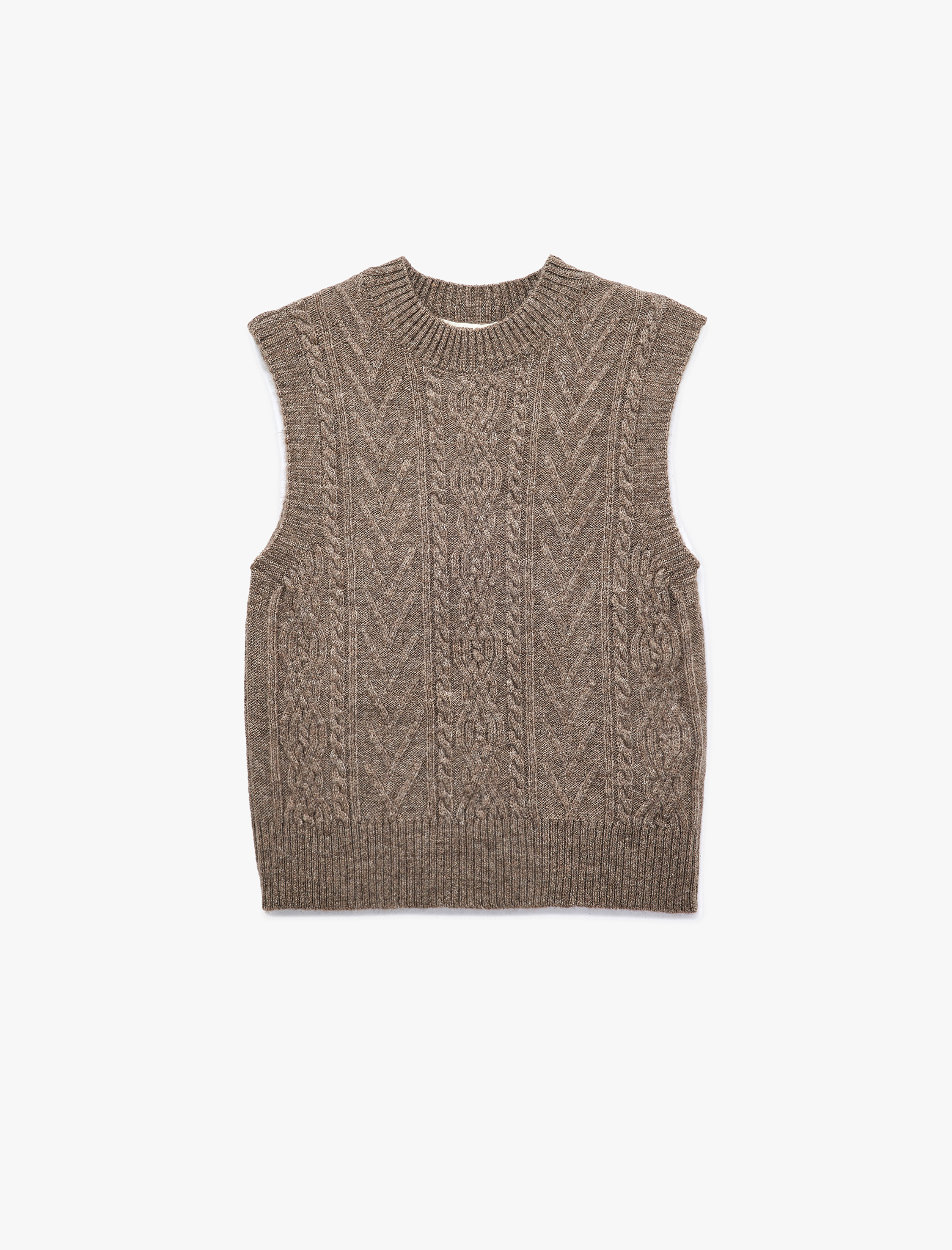   Kolsuz Dik Yaka Dokulu Triko Süveter