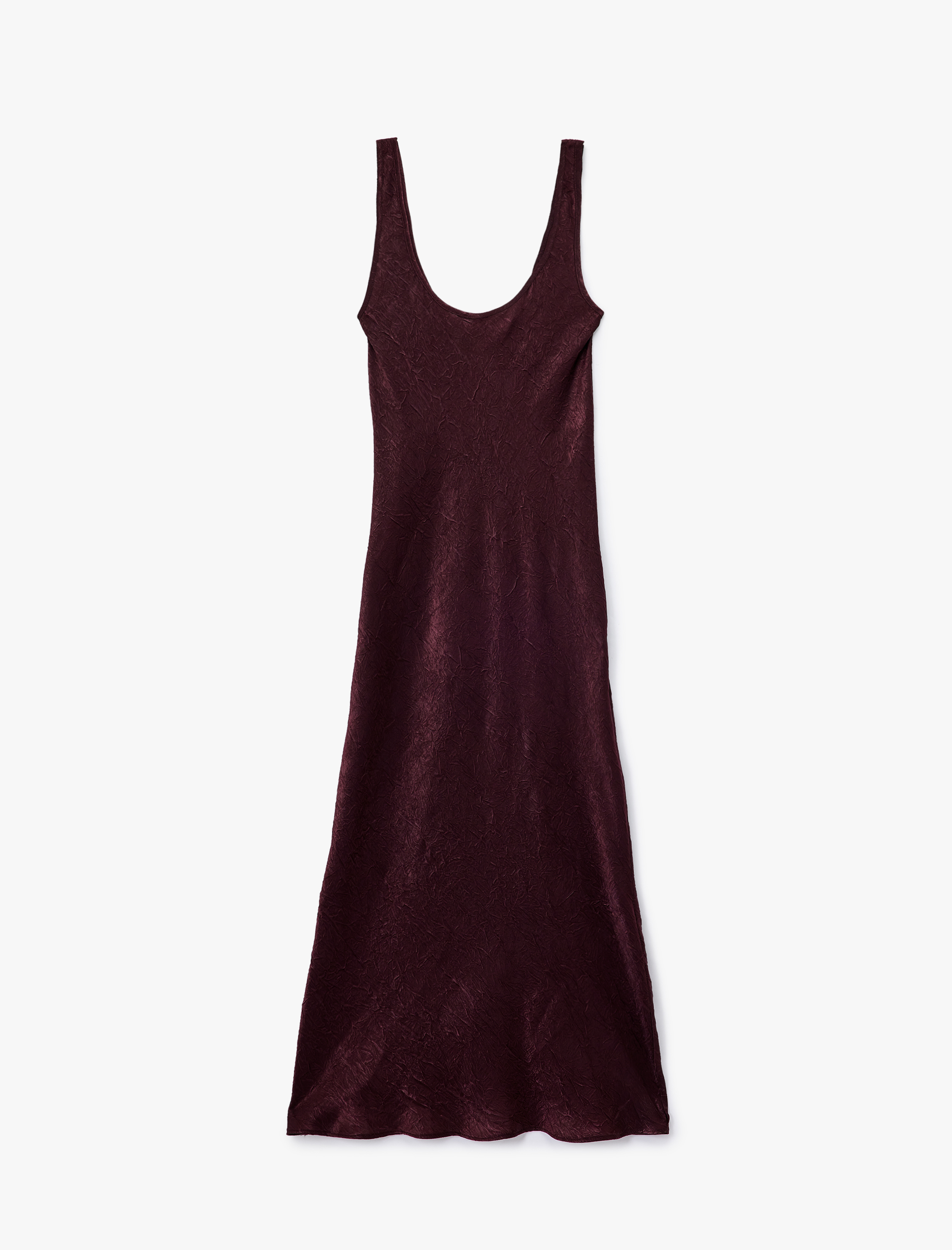   Slim Fit Kolsuz U Yaka Kalın Askılı Uzun Saten Elbise