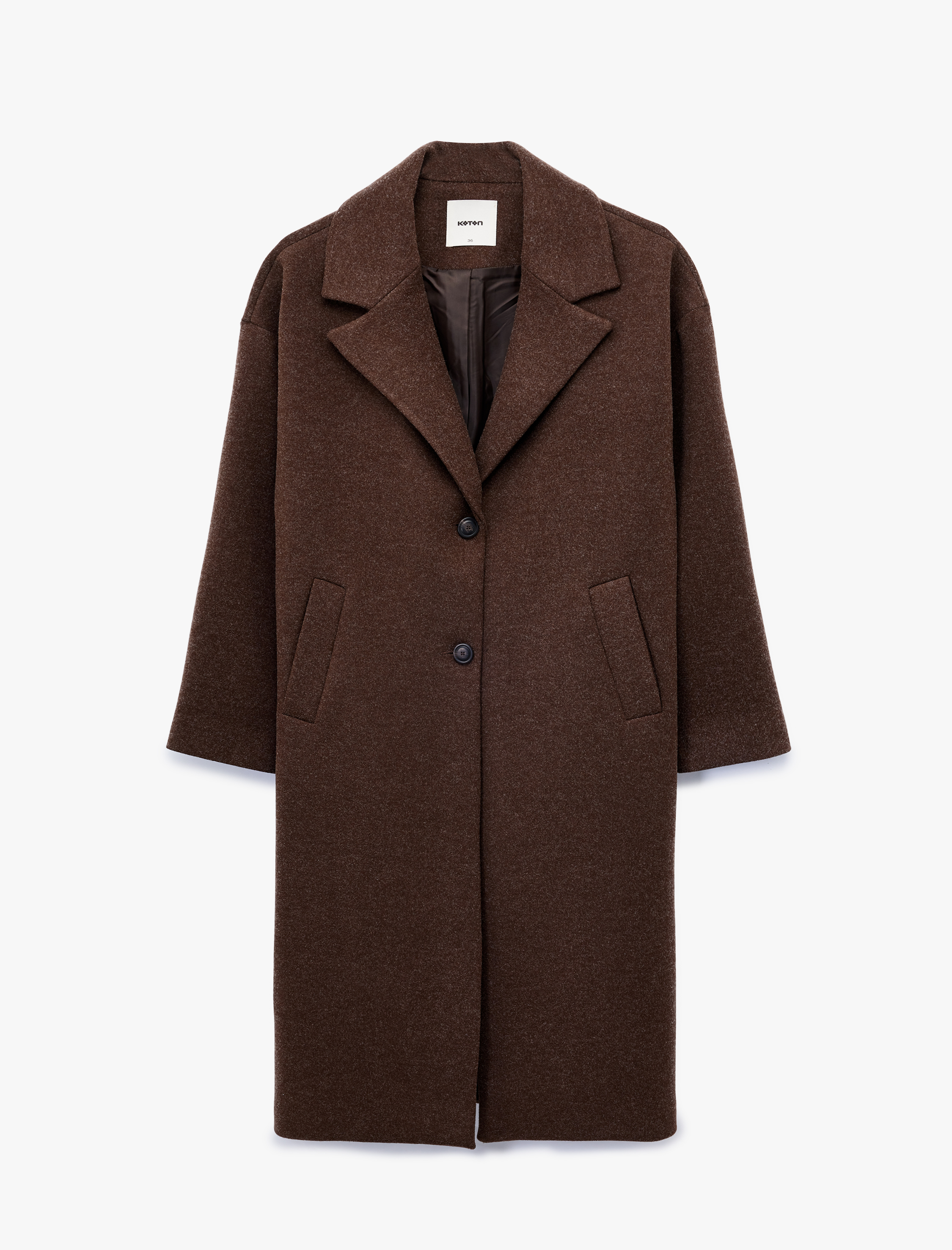   Kruvaze Yaka Cepli Uzun Kollu Düğmeli Kaşe Kaban