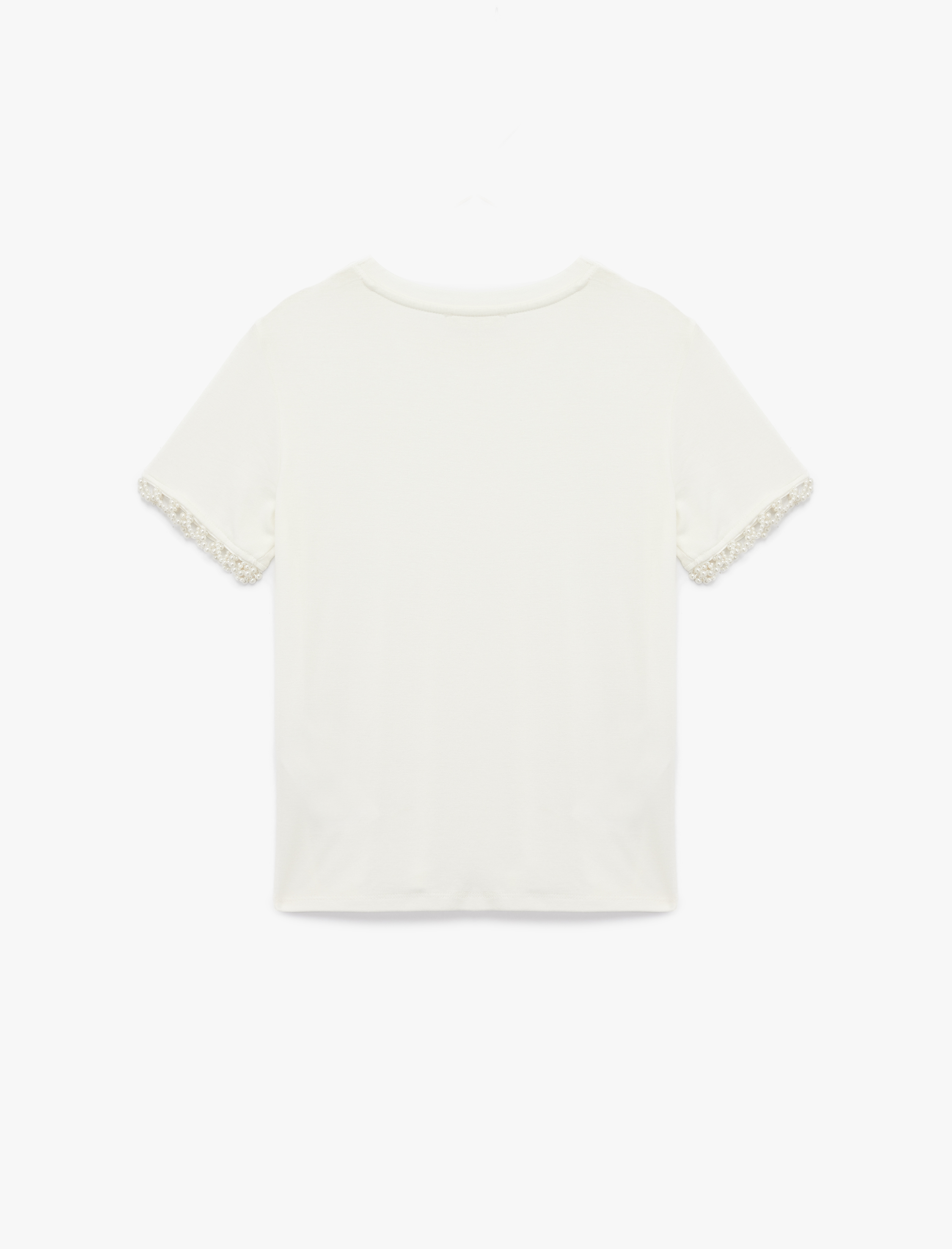 Viskon Kumaş Slim Fit İnci Detaylı Kısa Kollu Bisiklet Yaka Tişört